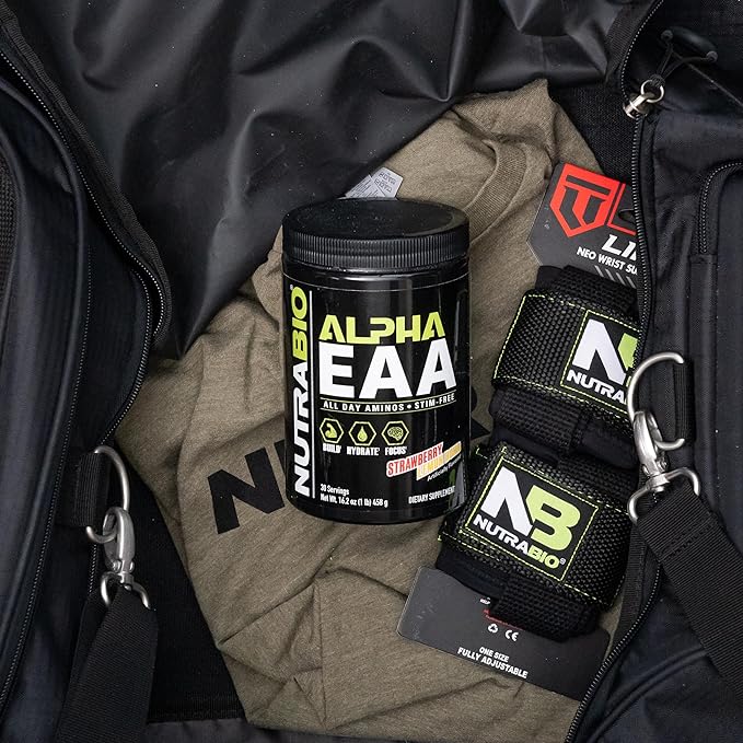 NutraBio Alpha EAA - All-Day Amino Acids for Muscle Growth and Hydration - Essential Amino Acids with Nootropics & Adaptogens- Full Spectrum EAA BCAA Powder - 30 Servings - Strawberry Lemon