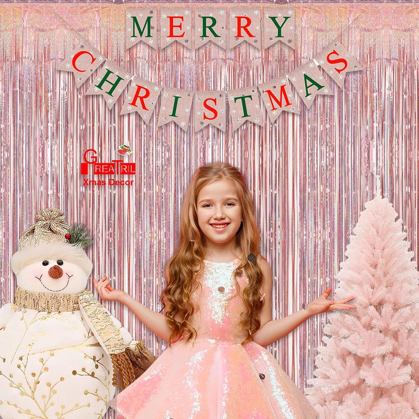 Rose Gold Tinsel Curtain Party Backdrop - GREATRIL Foil Fringe Curtain Streamers for Bachelorette Party Decorations Bride Be Party Streamers 2 Packs (Rose Gold)