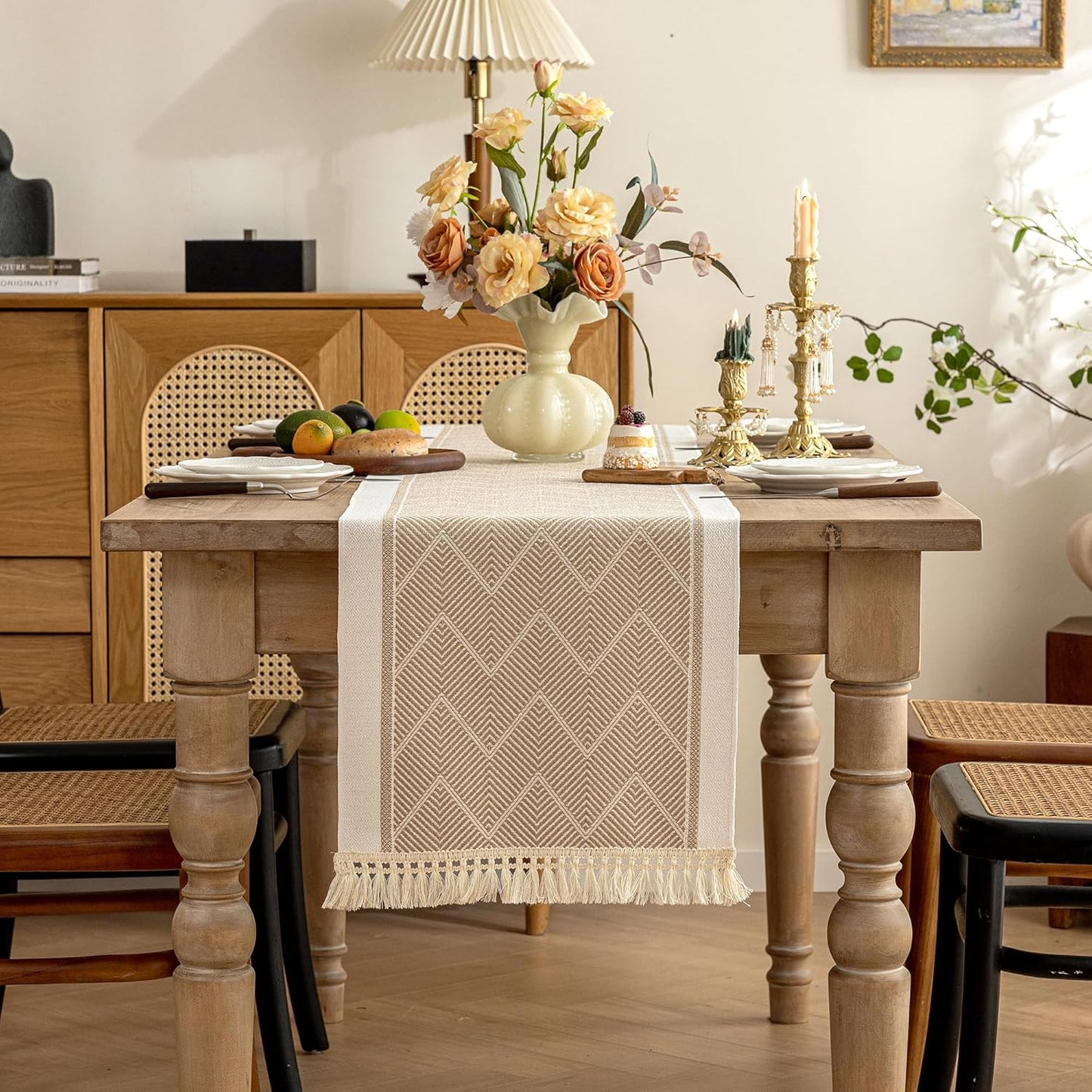 Table Runners 138 Inches,Waterproof Boho Table Runner with Tassel Fringe,Table Runner for Party Coffee Table