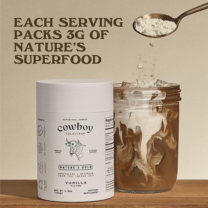 Powder - Bovine Colostrum Powder for Women & Men - First Day Milking Whole Colostrum - Grass Fed Colostrum Supplement for Gut Health, Immunity, Skin & Hair (Vanilla, 40 Servings)