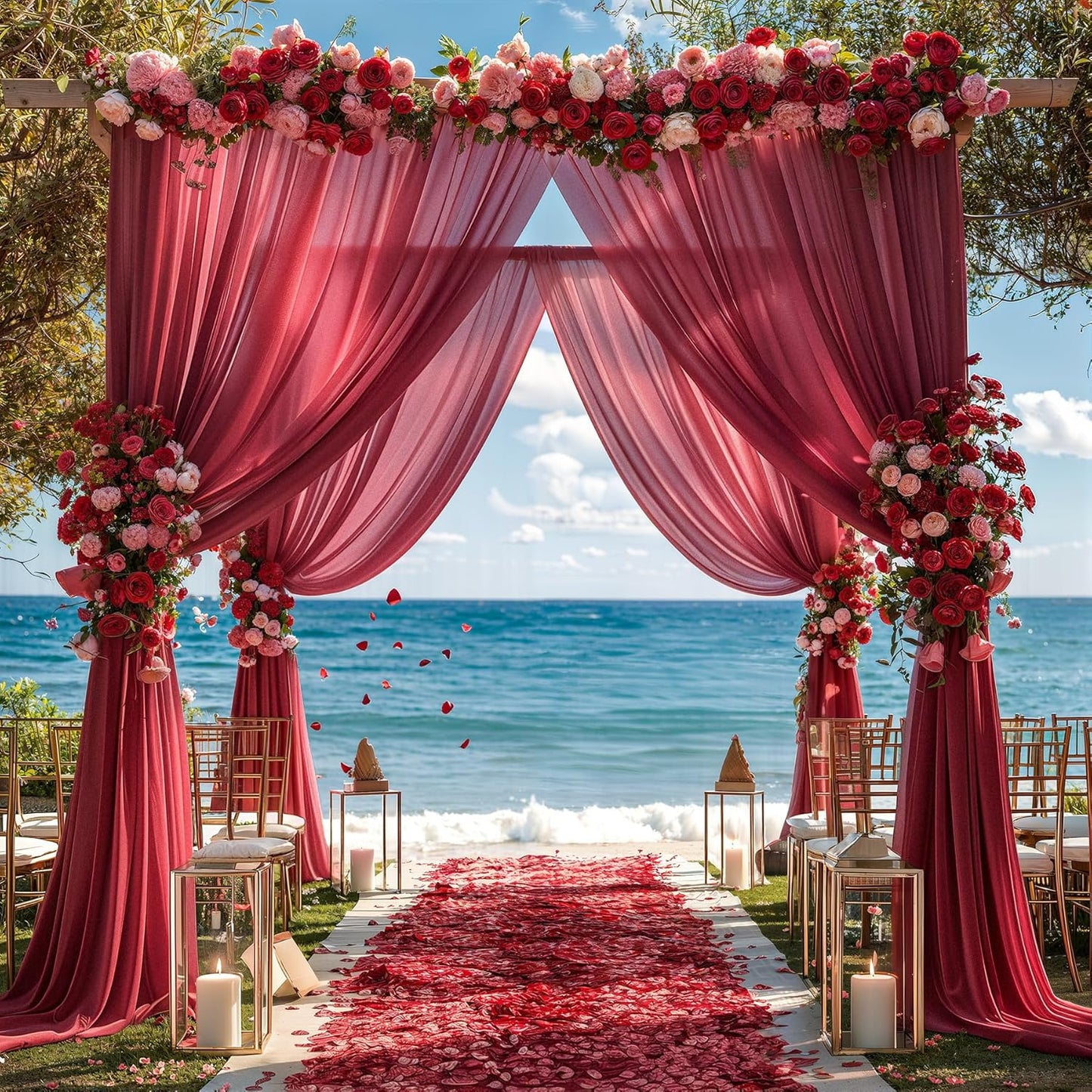 Burgundy Wedding Arch Draping Fabric 2 Panels 30'' x 20FT Burgundy Drapes Sheer Fabric Backdrop Arch Draping Fabrics for Wedding Ceremony Birthday Party Bridal Shower Decoration