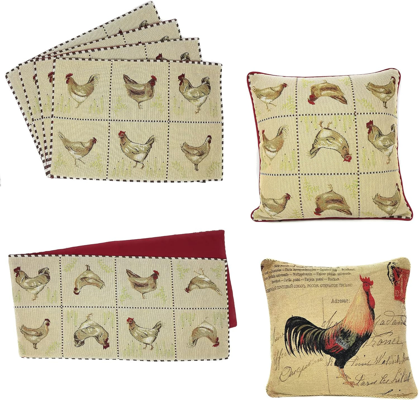 Tache Farmhouse Rooster Table Runner 90 inches Long Country Hens Chickens Antique Vintage Traditional Home Decorative Woven Tapestry Long Kitchen Dining Table Runners, 13x90