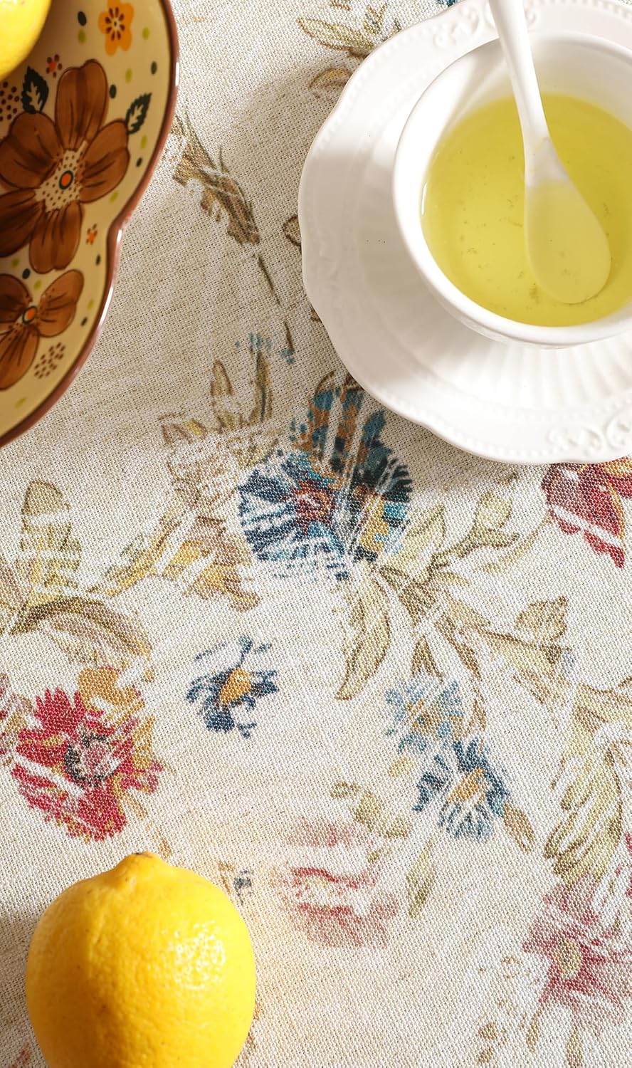 patdrea Designer French Tablecloth for Square Table,Vintage Red Linen Animals Pattern Floral Tablecloths,Decor Table Cover for Kitchen Dining Christmas,Party,Thanksgiving,67"x67"-Townlife E