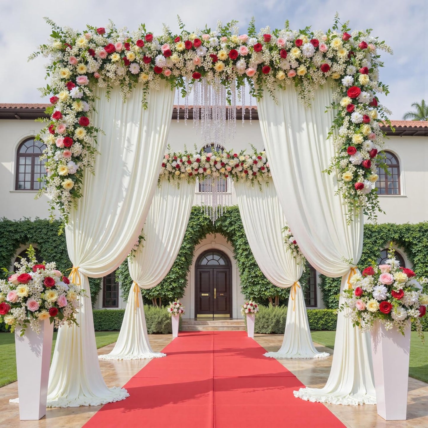 leegleri 40ftx12ft Wrinkle Free Ivory Backdrop Curtain, 8 Panels 12FT Height Ivory Wedding Backdrop Drapes, Silky Polyester Back Drop Cloth for Birthday Photography Background Party Backdrop Draping