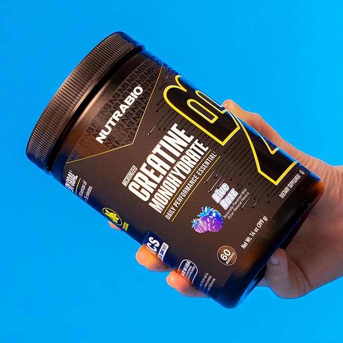NutraBio Pure Micronized Creatine Monohydrate Powder Supplement, Blue Razz Burst(300 g) - Supports Bulk Muscle Energy, Recovery, and Strength - HPLC Tested Creatine Powder Supplement for Men and Women