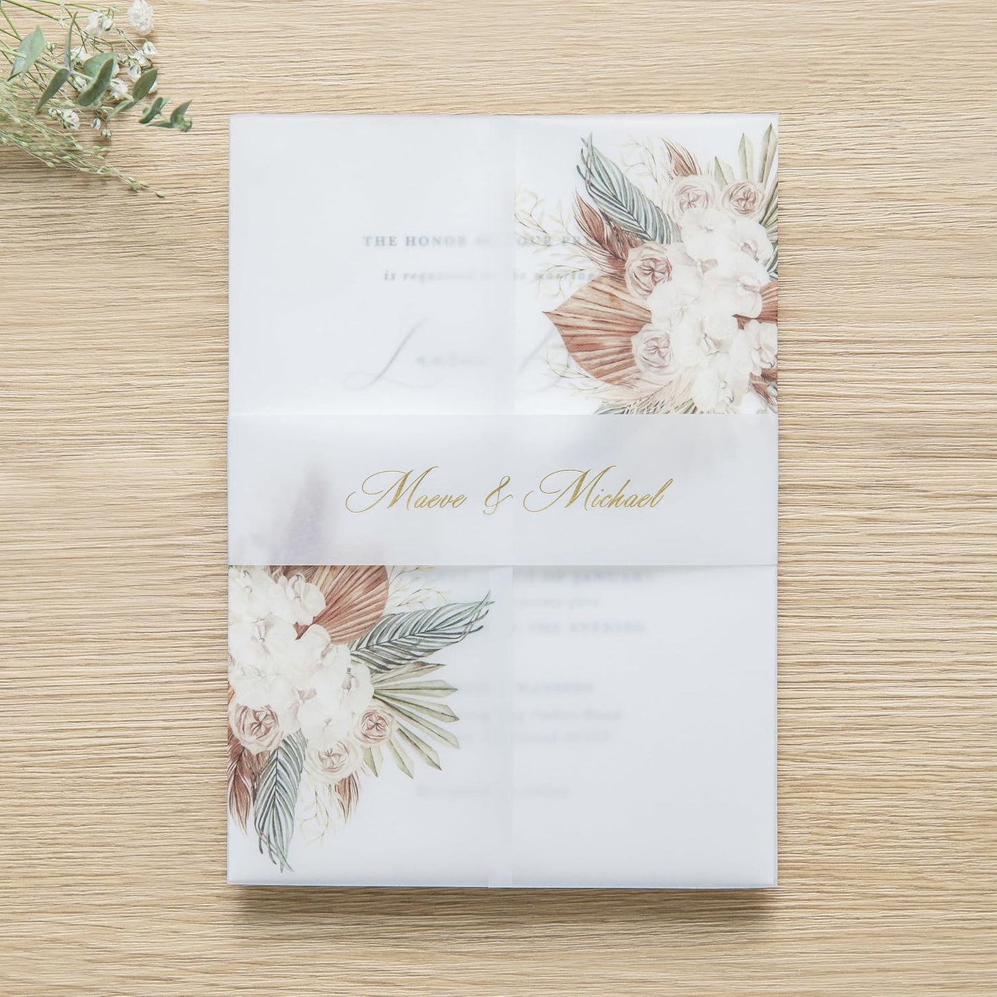 PONATIA 50PCS Vellum Jackets for 5x7 Invitation Cards- 135GSM Boho Flowers Vellum Sleeves Paper - Wedding Invitations Wraps - Transparent Card Jacket