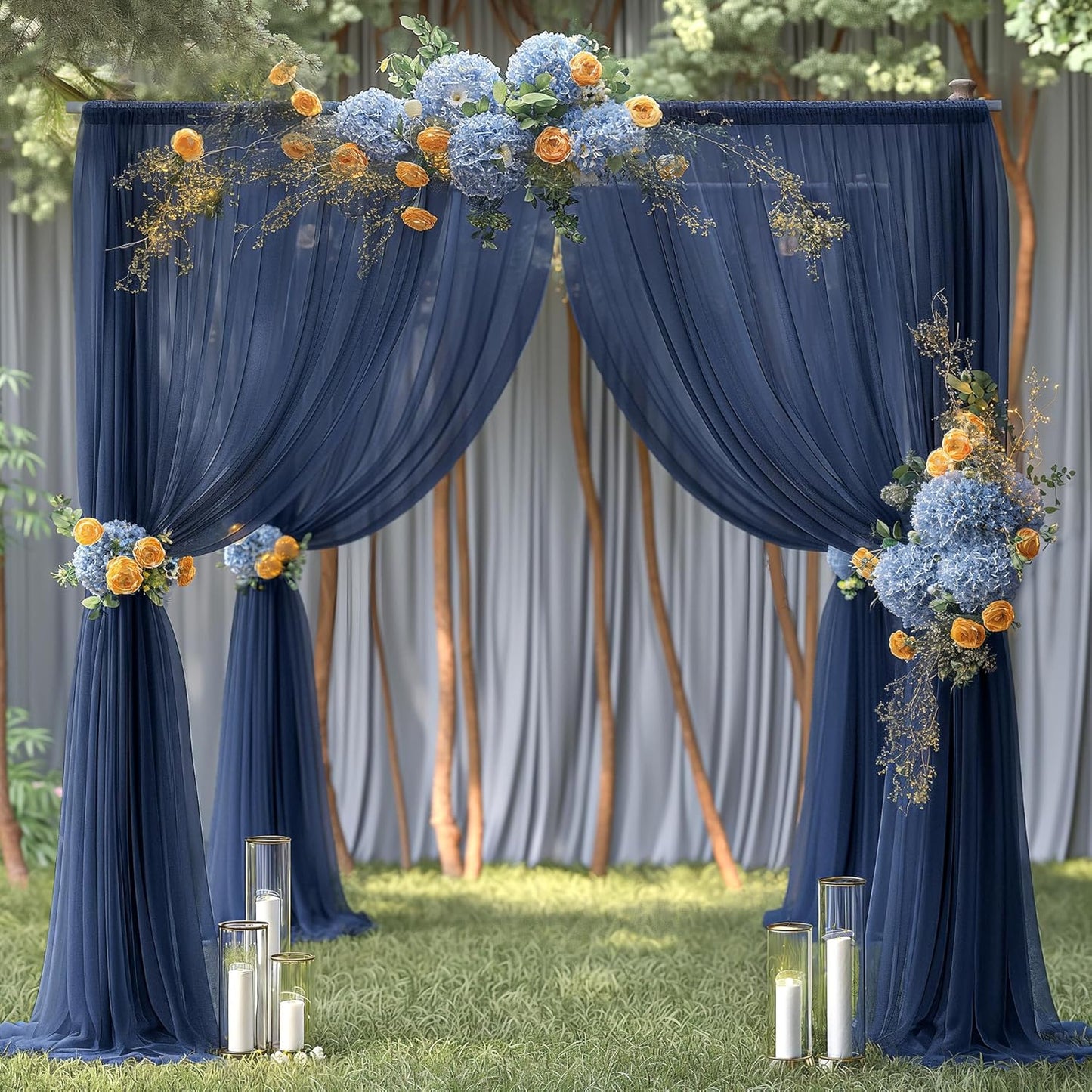 20ft X 10ft Navy Blue Tulle Backdrop Curtain for Parites, Sheer Backdrop Curtains Fabric Drapes for Wedding Ceremony Arch Party Stage Decorations