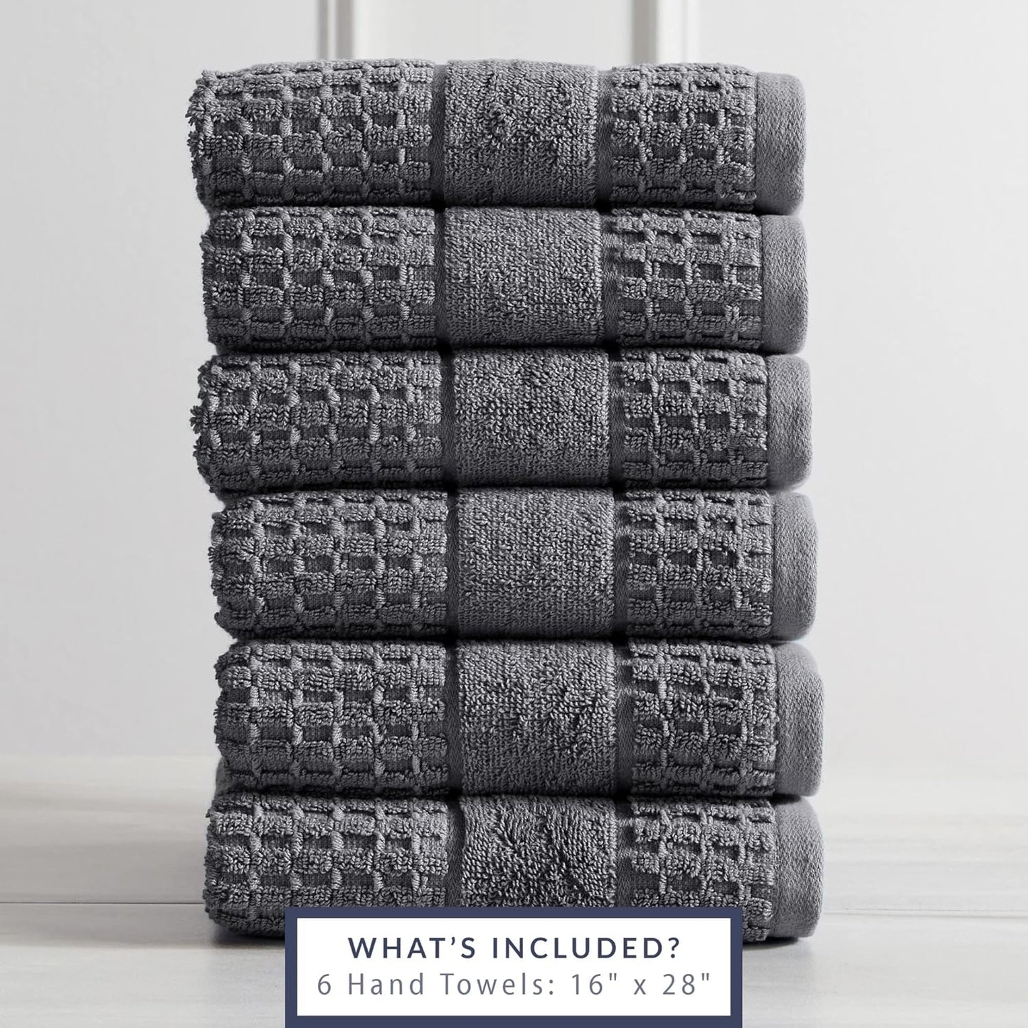 100% Cotton Super Soft Luxury Hand Towel Set | Quick-Dry and Highly Absorbent | Waffle Textured | 550 GSM | Includes 6 Hand Towels | Harper Collection (Dark Grey)