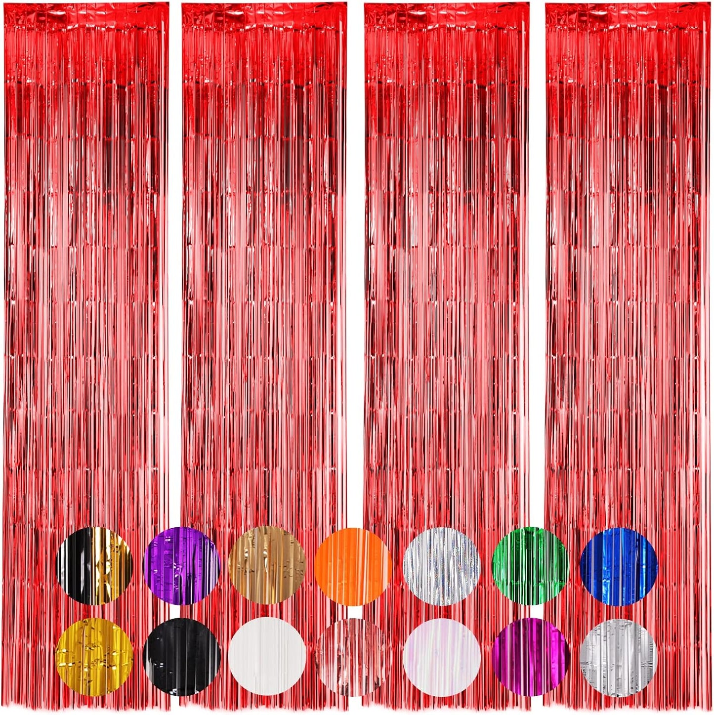 4 Pack Red Foil Fringe Backdrop Curtains, Tinsel Streamers Birthday Party Decorations, Fringe Backdrop for Graduation, Baby Shower, Gender Reveal, Disco Party