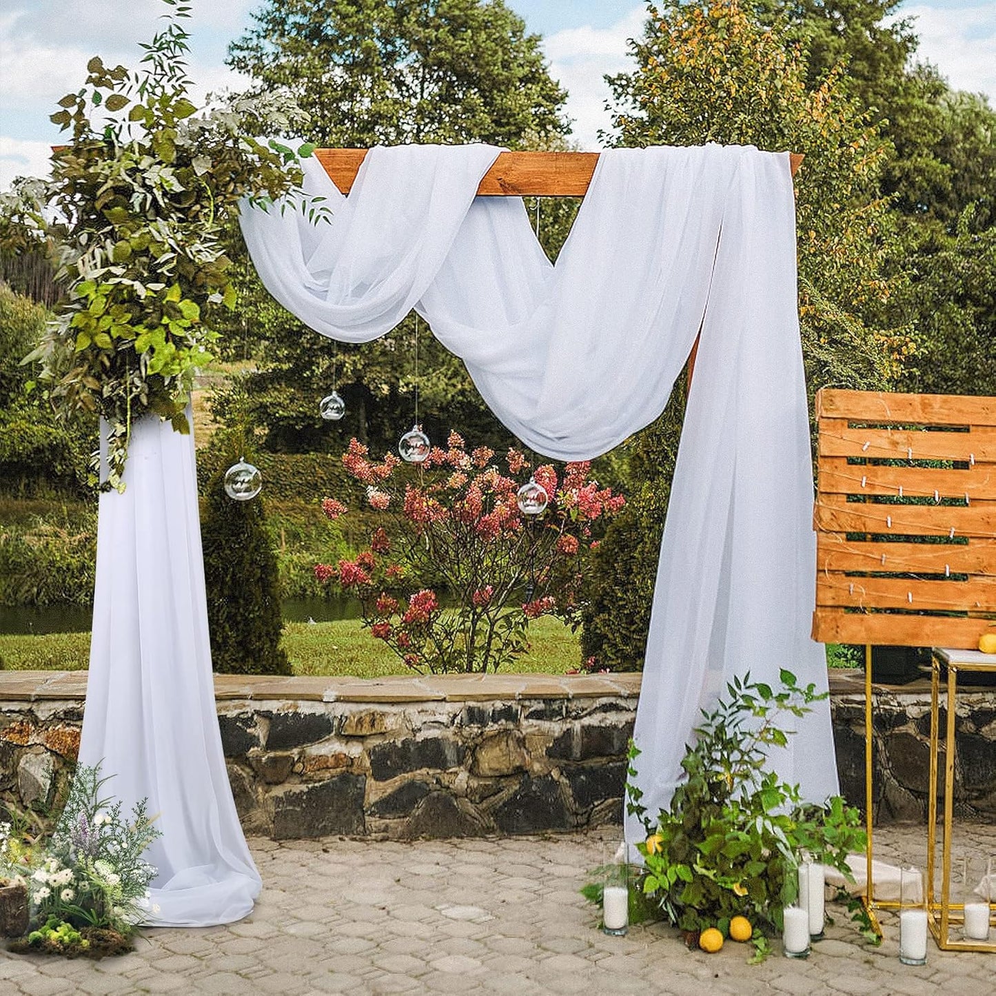 3 Panels Wedding Arch Draping Fabric White Sheer Backdrop Curtain Arch Drape for Wedding Ceremony Reception,Bridal Shower Party Decorations 28" X 19ft