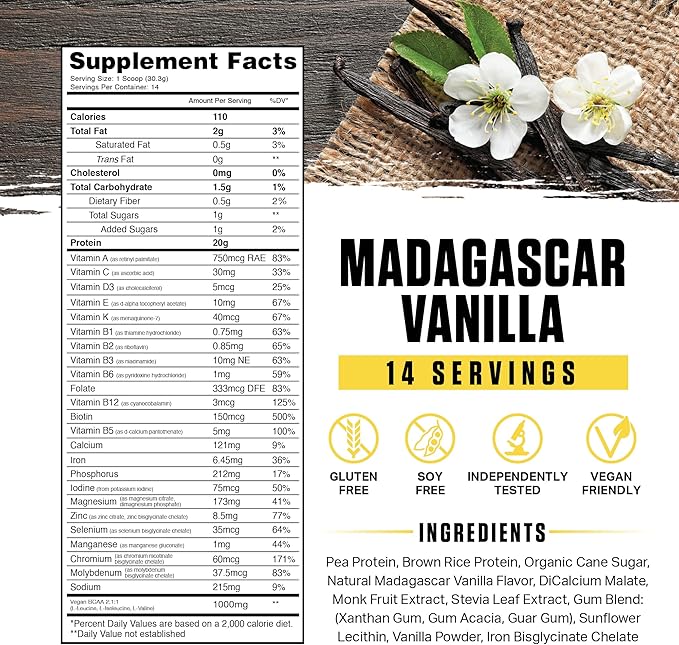 Ambrosia Planta - Premium Organic Plant-Based Protein | Vegan & Keto Friendly | Gourmet Flavors with No Bloating or Stomach Upset | Gluten & Soy Free | No Added Sugar | 14 Servings | (Vanilla)