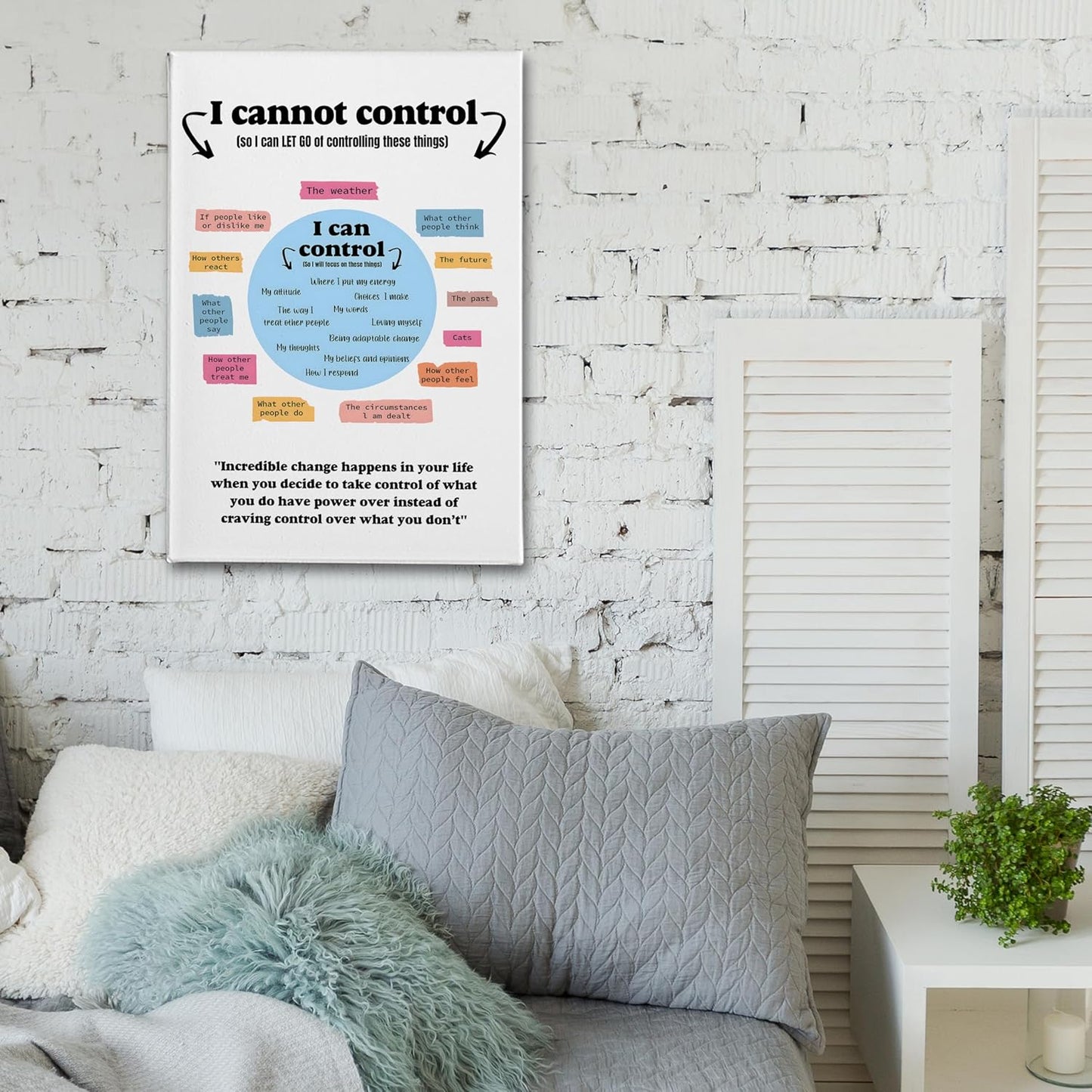 PHAMTE Mental Health What I Can and Cannot Control Wall Art,Positive Poster Print Framed Canvas Painting Artwork For Home School Counseling Treatment Office Therapy Office Decor (16x24 Inch)