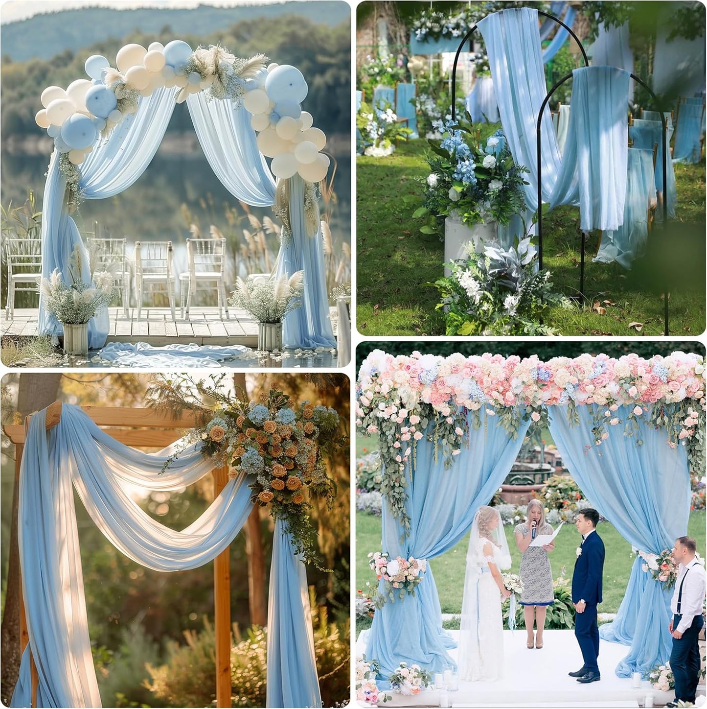 Wedding Arch Draping Fabric 3 Panels 28.7" x 20FT Baby Blue Sheer Chiffon Backdrop Drapes for Wedding Ceremony Birthday Party Bridal Shower Outdoor Decoration