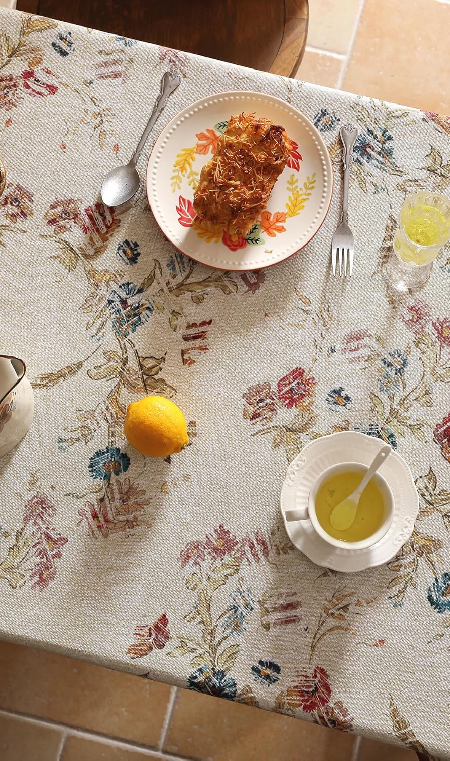 patdrea Designer Vintage Red Rectangle Tablecloth,French Linen Animals Pattern Tablecloths,Decoration Floral Table Cover for Kitchen Dining Christmas,Party,Thanksgiving,55"x87"-Townlife E