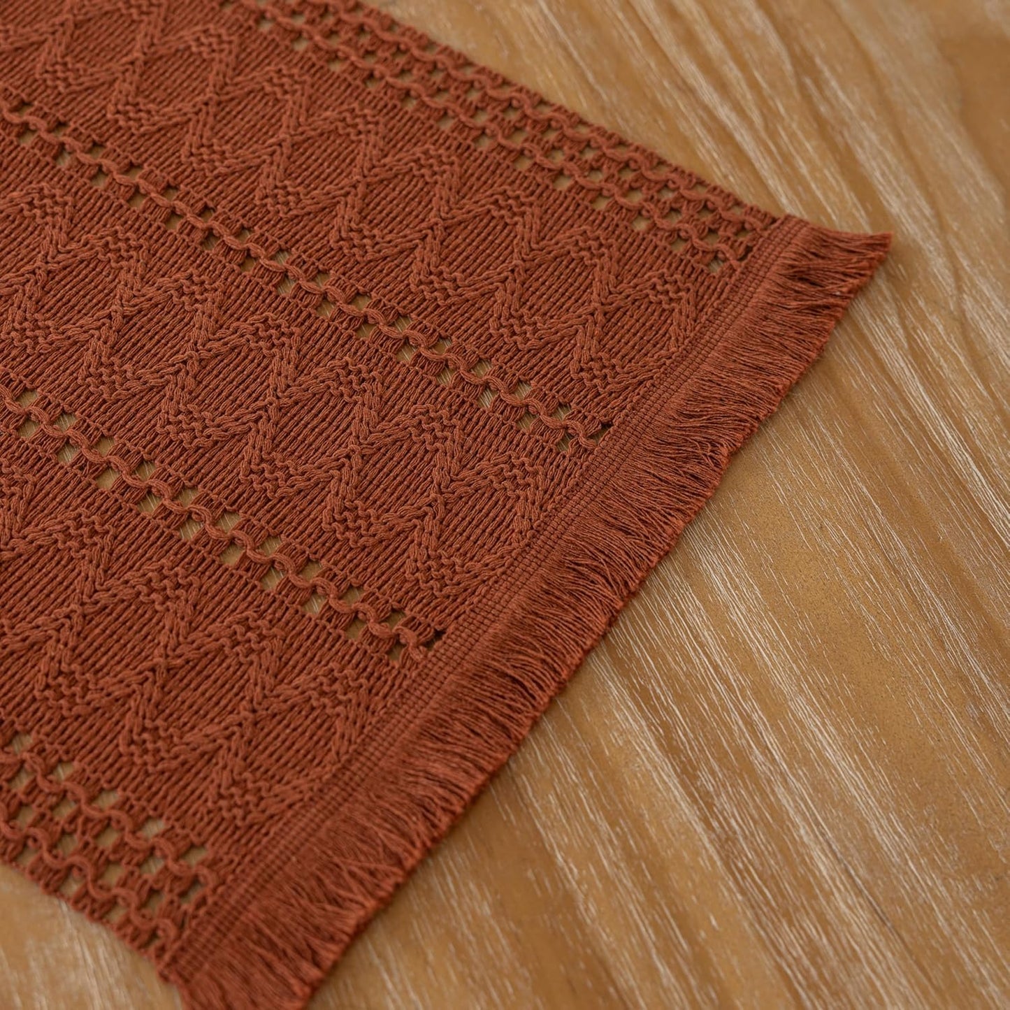 Boho Rust Table Runner for Home Decor 12x72 Inches Farmhouse Macrame Burlap Jute Rustic Dining Kitchen Centerpiece Bohemian Decor French Country Baby Bridal Shower Decorations