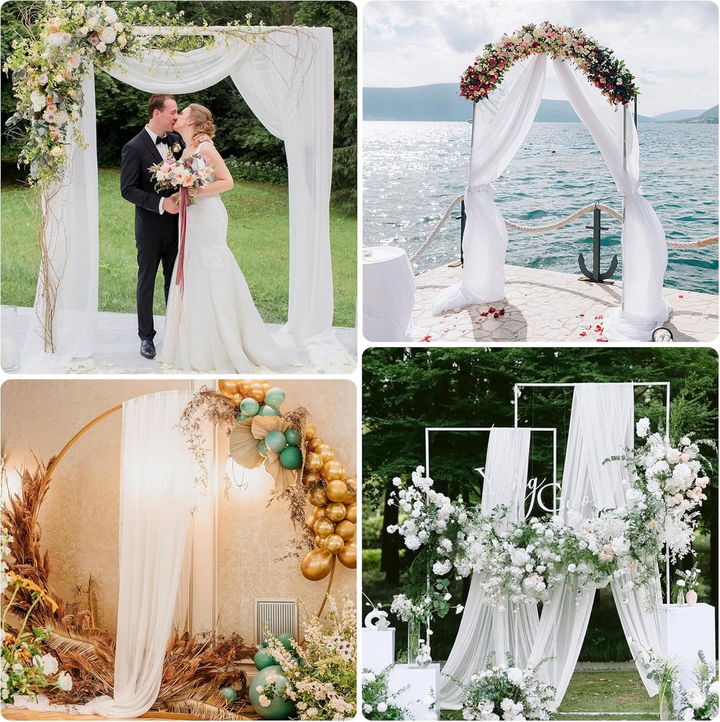 Wedding Arch Draping Fabric 6 Panels 28.7" x 20FT White Sheer Chiffon Backdrop Drapes for Wedding Ceremony Birthday Party Bridal Shower Outdoor Decoration