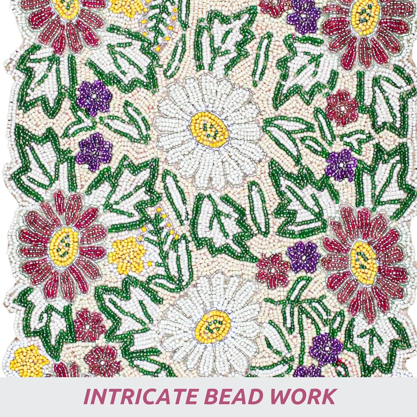 Luxury Beaded Table Runner - 13x36 Inches Handcrafted Spring Floral Design with Glass Beads & Polyester Back - Elegant Table Decor for Dining, Coffee Table & Events (Multi) - CLEENTABLE