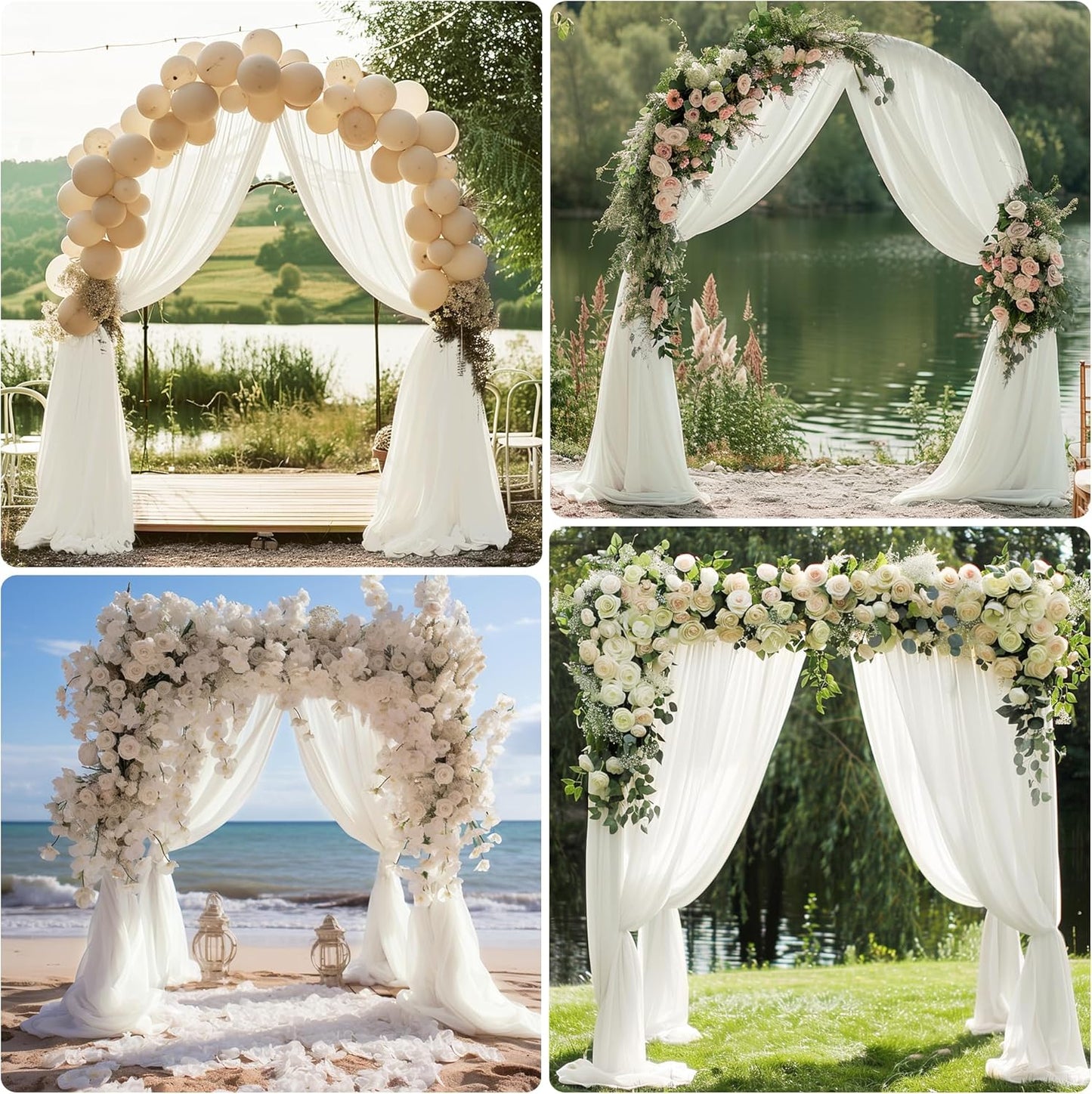 Wedding Arch Draping Fabric 6 Panels 28.7" x 20FT Ivory Sheer Chiffon Backdrop Drapes for Wedding Ceremony Birthday Party Bridal Shower Outdoor Decoration