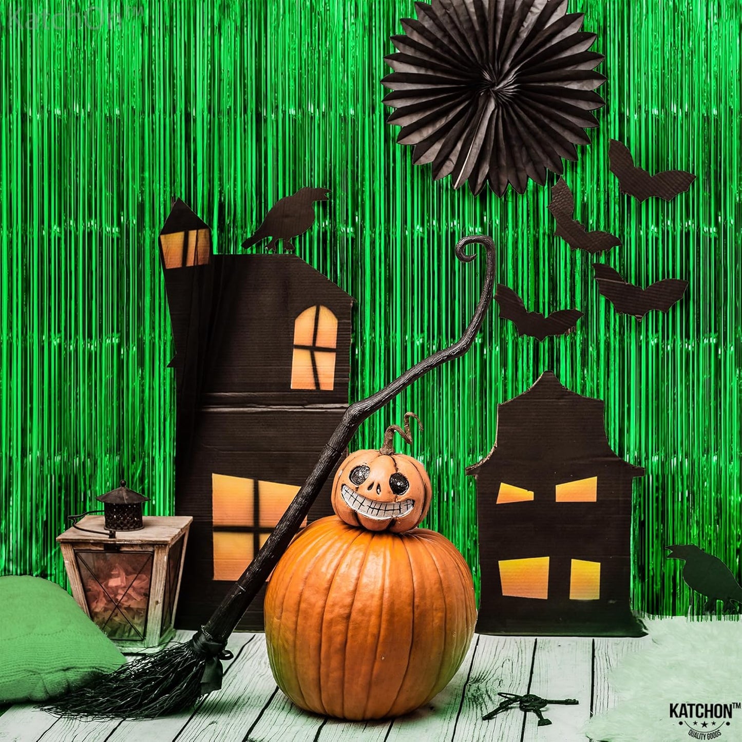 KatchOn, Green Streamers - Pack of 2 | Fringe Backdrop Curtain for Dinosaur Birthday | Halloween Decorations | Party Supplies for Green Birthday Decorations