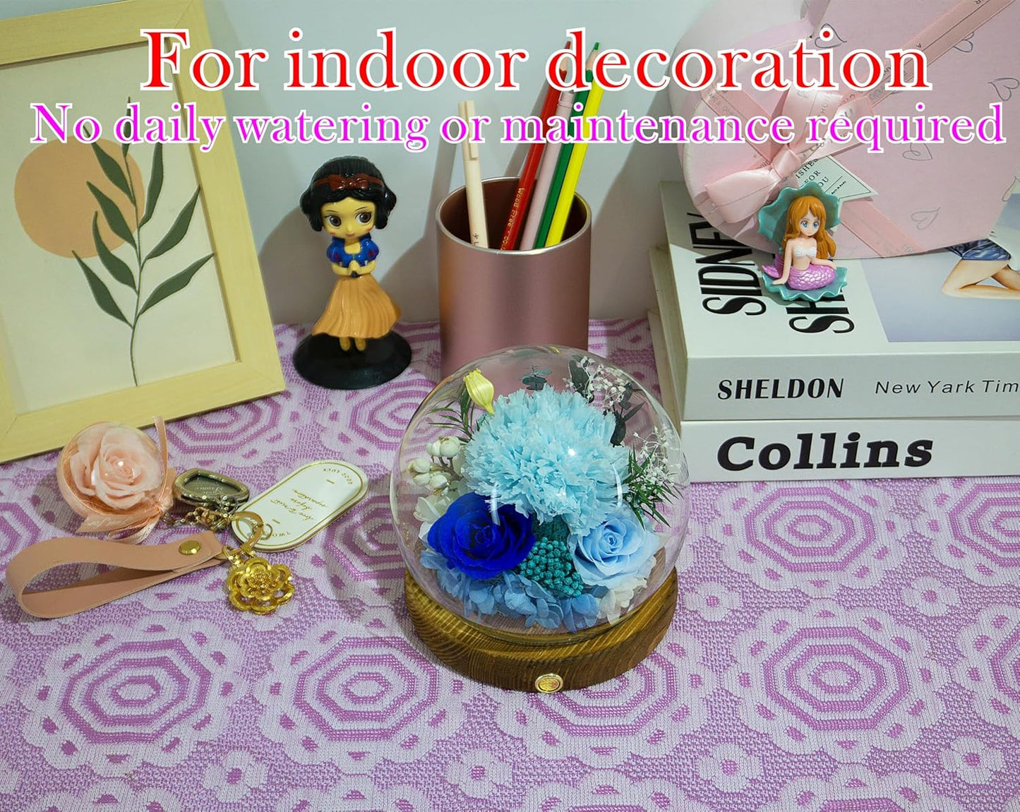 Valley of Rain & Forest Long-Lasting Real Flowers, Unique Floral Gift for You to Send Love for All Occasions, for Indoor Decoration (Light Blue Carnation, Blue Rose, Light Blue Rose)