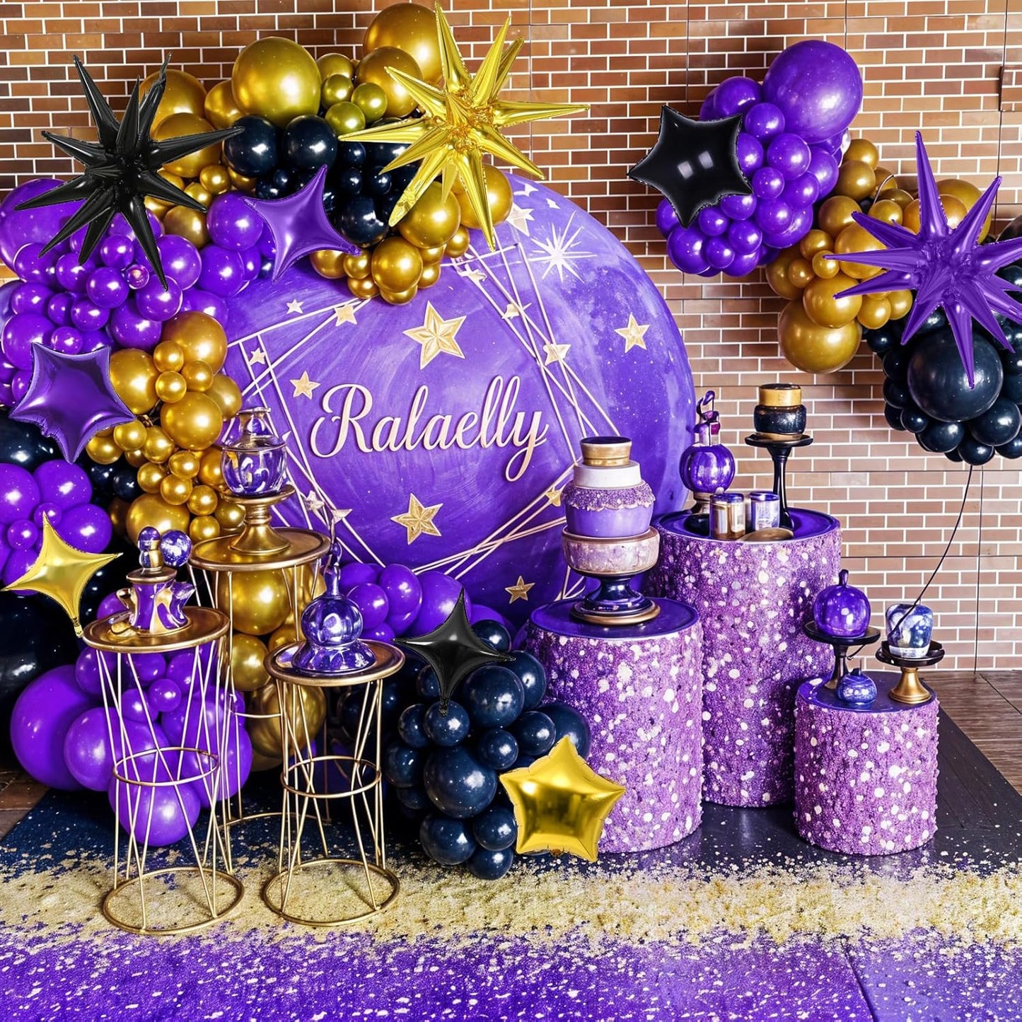 Star Balloons, 22in Purple Black and Gold Star Balloons Foil 10in 4-Pointed & Pentagram Balloon for Graduation Halloween New Year Birthday Party Decorations
