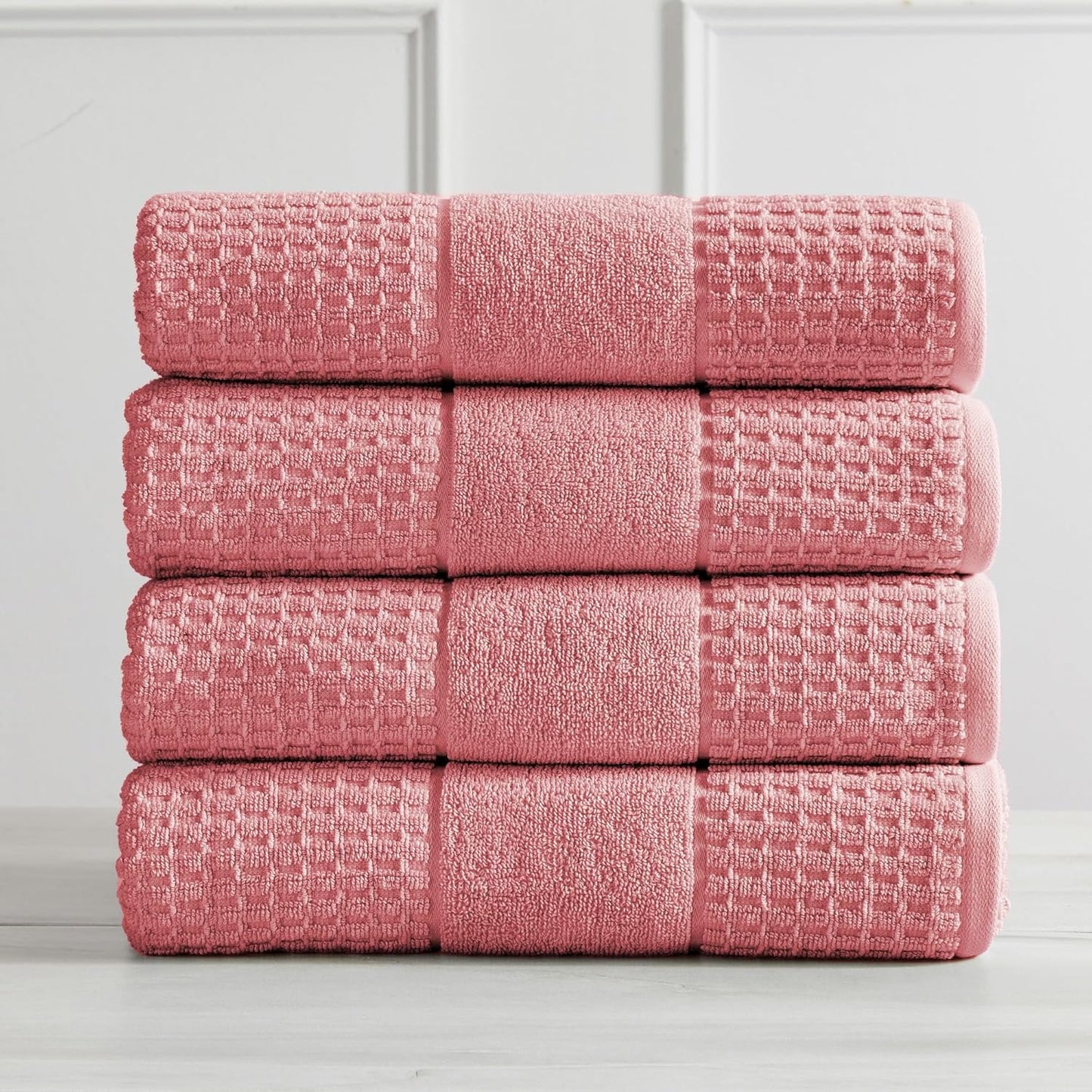 100% Cotton Super Soft Luxury Bath Towel Set | Quick-Dry and Highly Absorbent | Waffle Textured | 550 GSM | Includes 4 Bath Towels | Harper Collection (Rose)