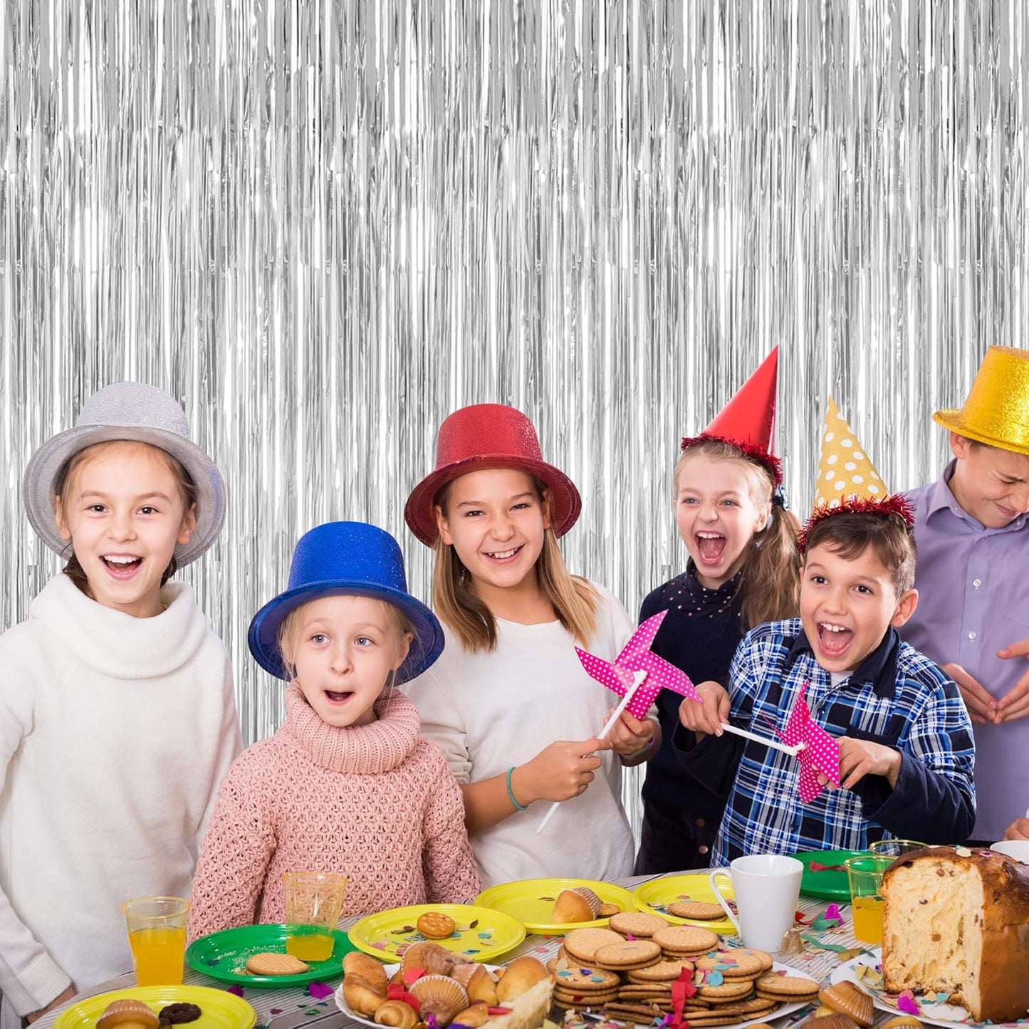 8 Pack Silver Backdrop, 3.28 FT x 7.05 FT Birthday Backdrop, Metallic Silver Tinsel Curtain Disco Party Streamer, Bachelorette Party Decorations Birthday Photo Booth Props