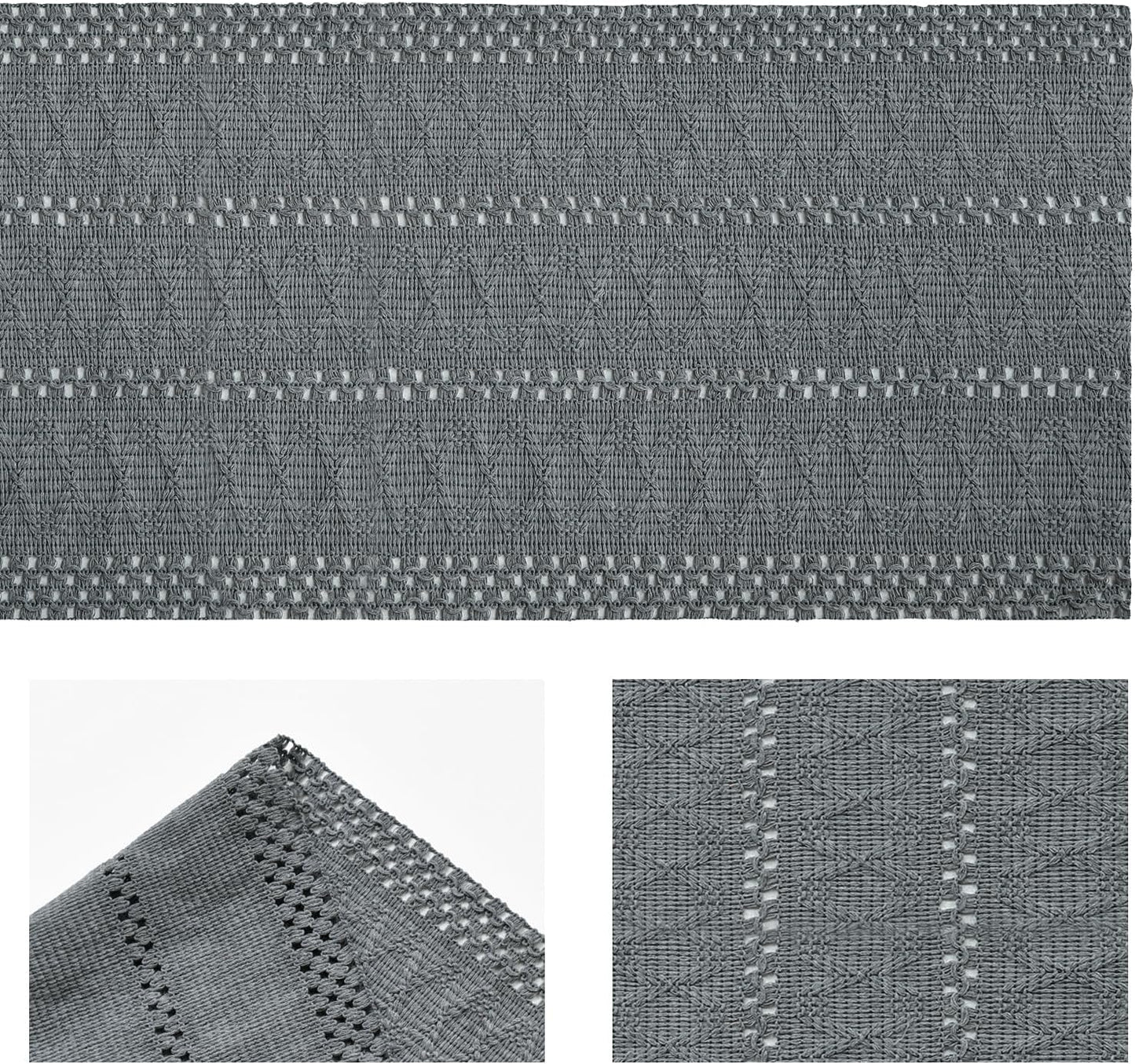 Artoid Mode Dark Grey Farmhouse Woven Rustic Hollow Table Runner, Seasonal Holiday Hollow Kitchen Dining Table Decoration for Home Party Decor 12x72 Inch