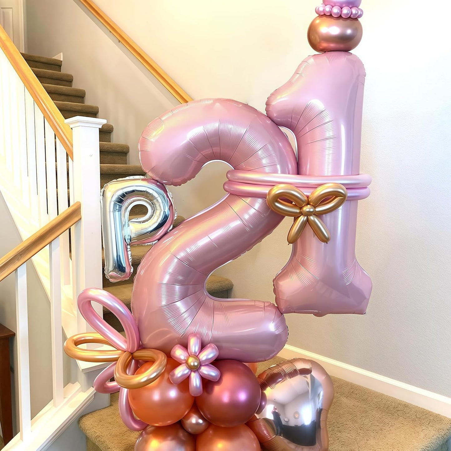 Light Pink 12th Birthday Balloon for Girls, 40'' Mylar Self Inflating Number 12 Balloon, Big Foil 1 & 2 Helium Pastel Pink Balloon for Women 21st Birthday Party Decoration Anniversary Decor Supplies