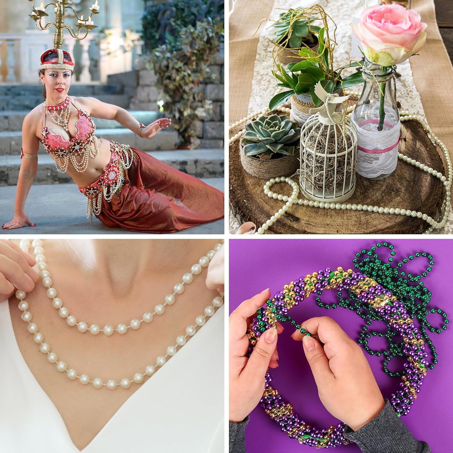 Mandala Crafts 4mm Faux White Pearl Beads Roll - 44 Yards Strand of Fake Pearls Chain Garlands Spool String for Christmas Tree, Wedding, Party, Vases, DIY Decoration