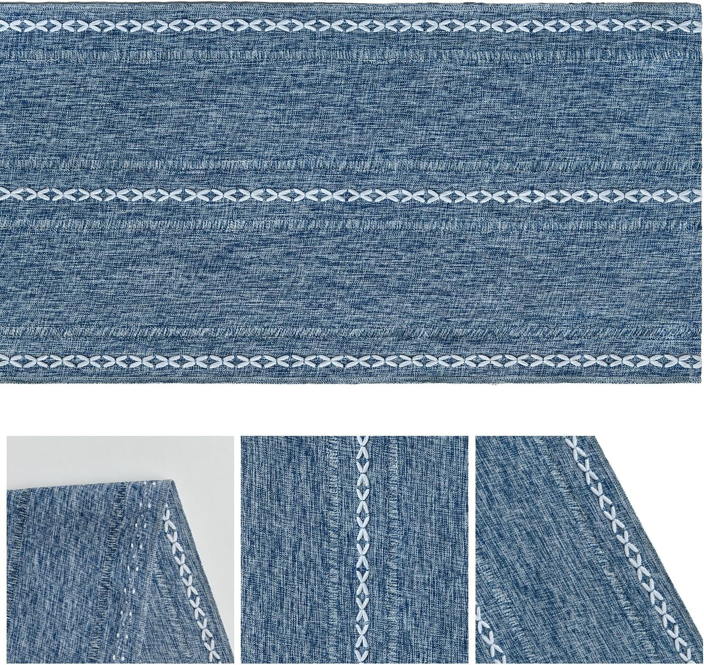 Artoid Mode Blue Rustic Cotton Linen Table Runner, Seasonal Embroidered Hollow Kitchen Dining Table Decoration for Home Party Decor 13x90 Inch