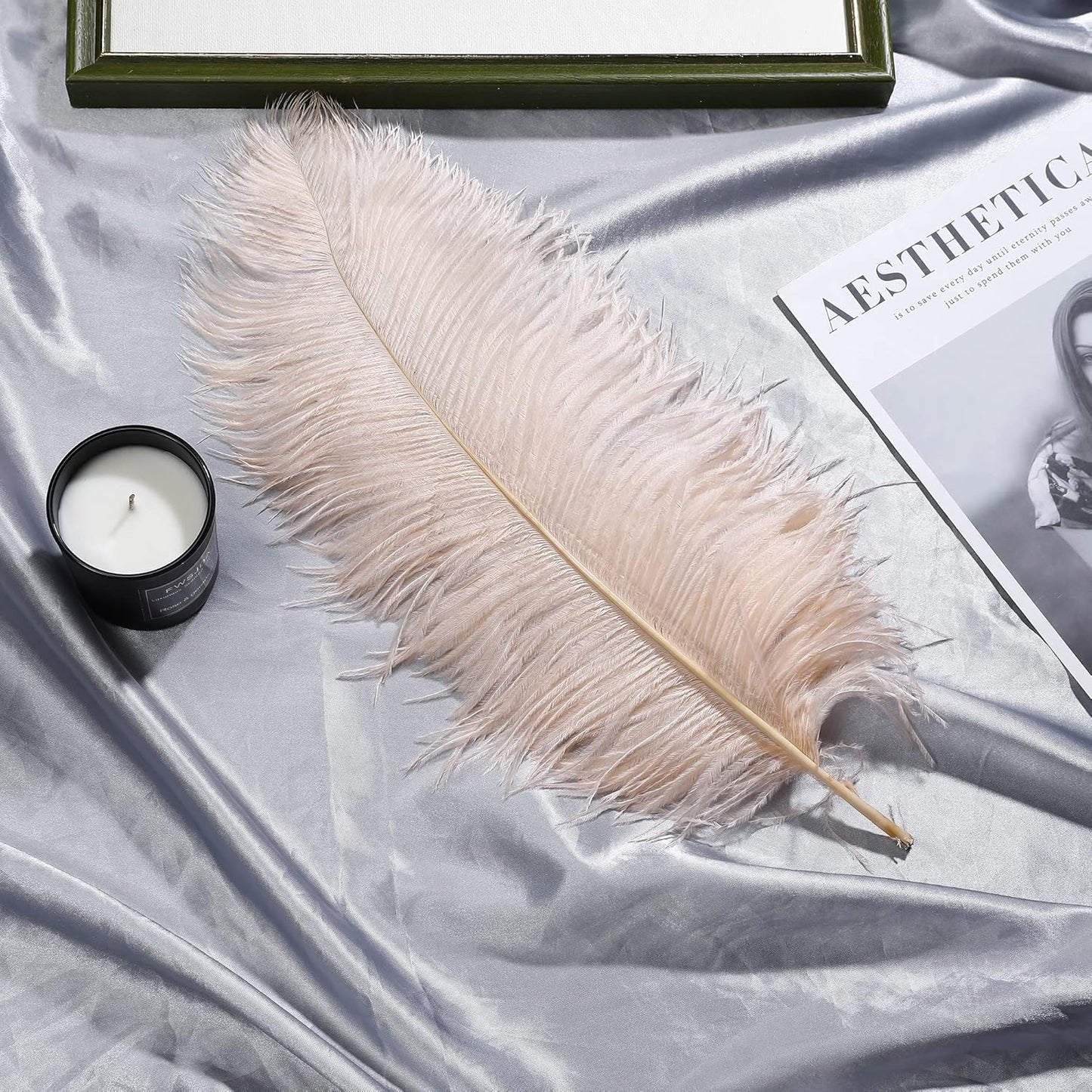 Larryhot 16-18inch Ostrich Feathers Plumas - 10pcs Boho Feathers for Vase Decoration,Wedding Party Centerpieces and Home Decorations (Champagne)