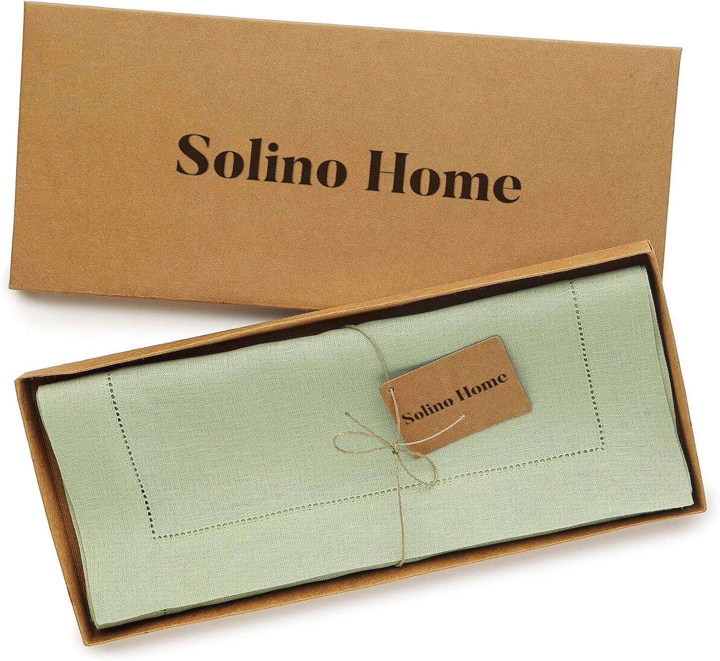 Solino Home Linen Sage Green Table Runner 108 Inches Long - 100% Pure Linen 14 x 108 Inch Table Runner for Fall, Autumn, Thanksgiving, Christmas - Classic Hemstitch