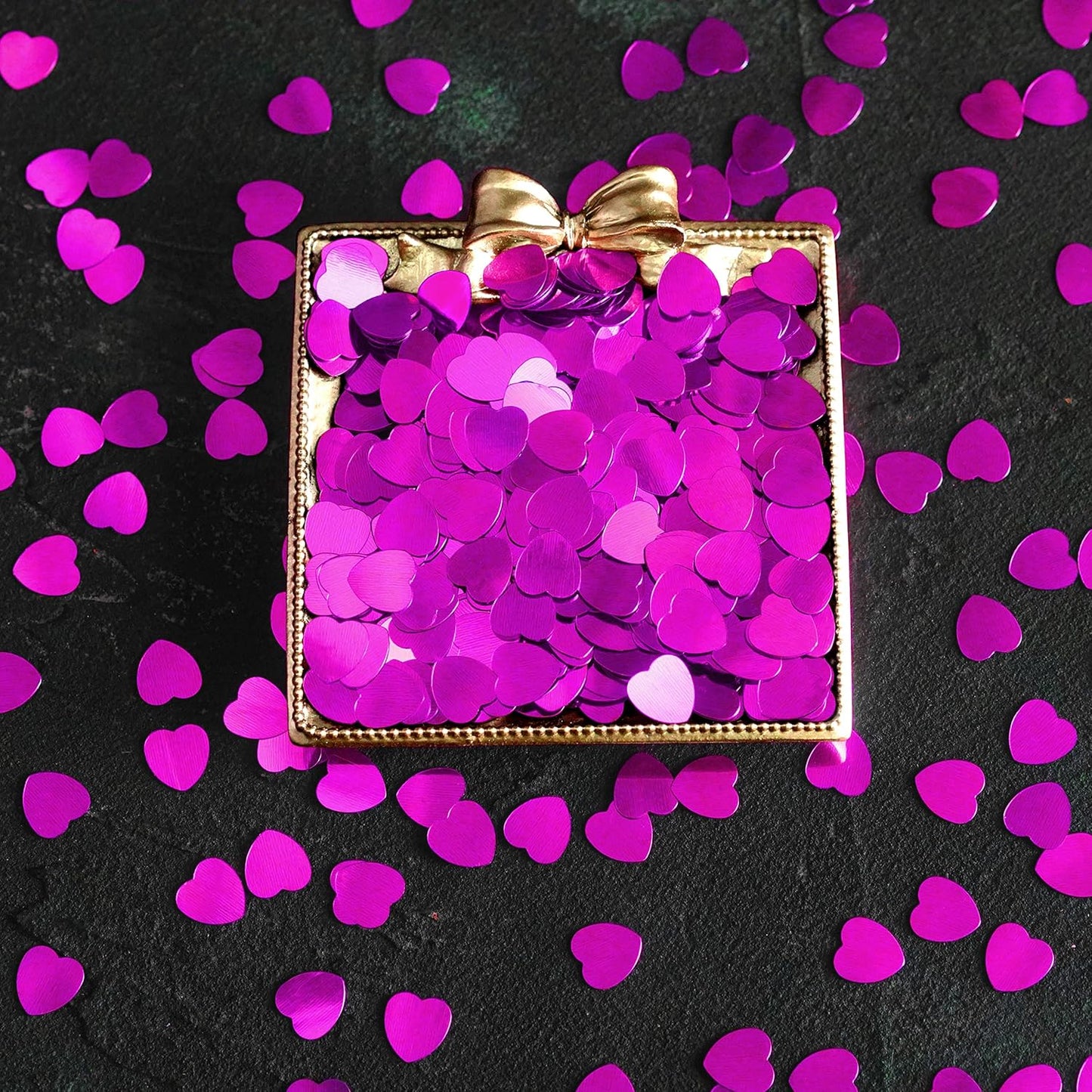 Hot Pink Love Heart Table Confetti - Valentines Day Party Foil Metallic Sequins Wedding Birthday Engagement Anniversary Bachelorette Party Sprinkles Decorations, 60g