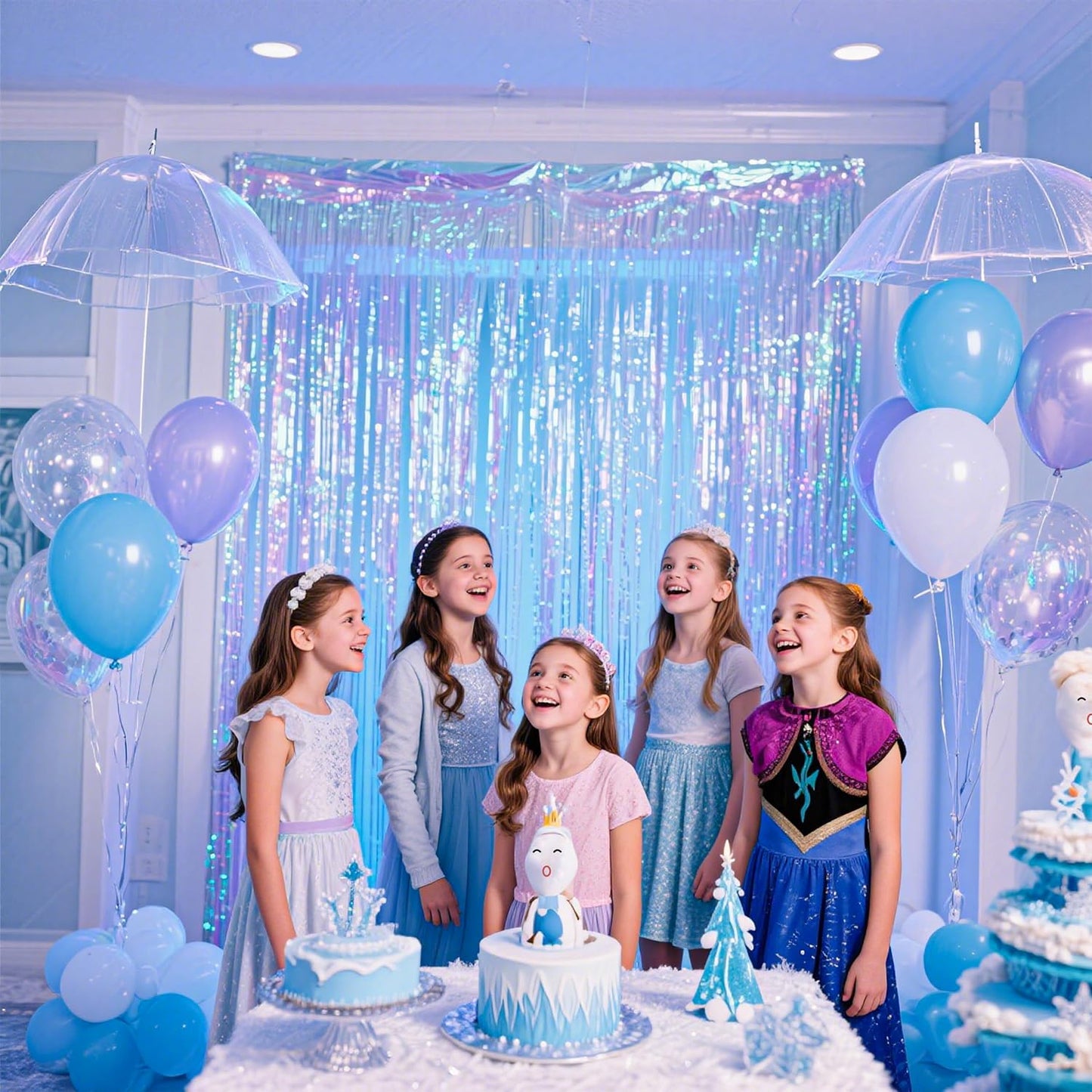 BTSD-home 4 Pack Iridescent Party Streamers Tinsel Foil Fringe Curtain Holographic Backdrop Metallic Shiny Photo Booth for Wedding Birthday Baby Shower Bachelorette Theme Party Decorations