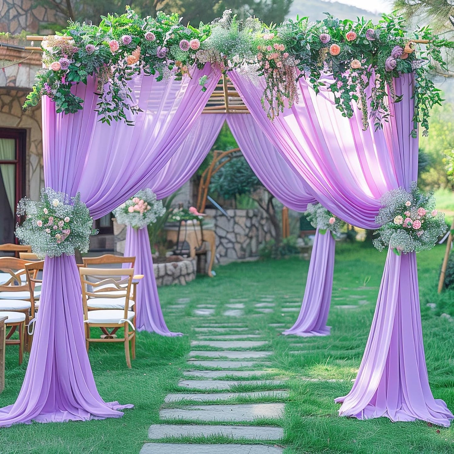 Lavender Wedding Arch Draping Fabric Purple Sheer Wedding Arch Drapes for Ceremony Bridal Party 19Ft Length x 28" Width 2 Panel