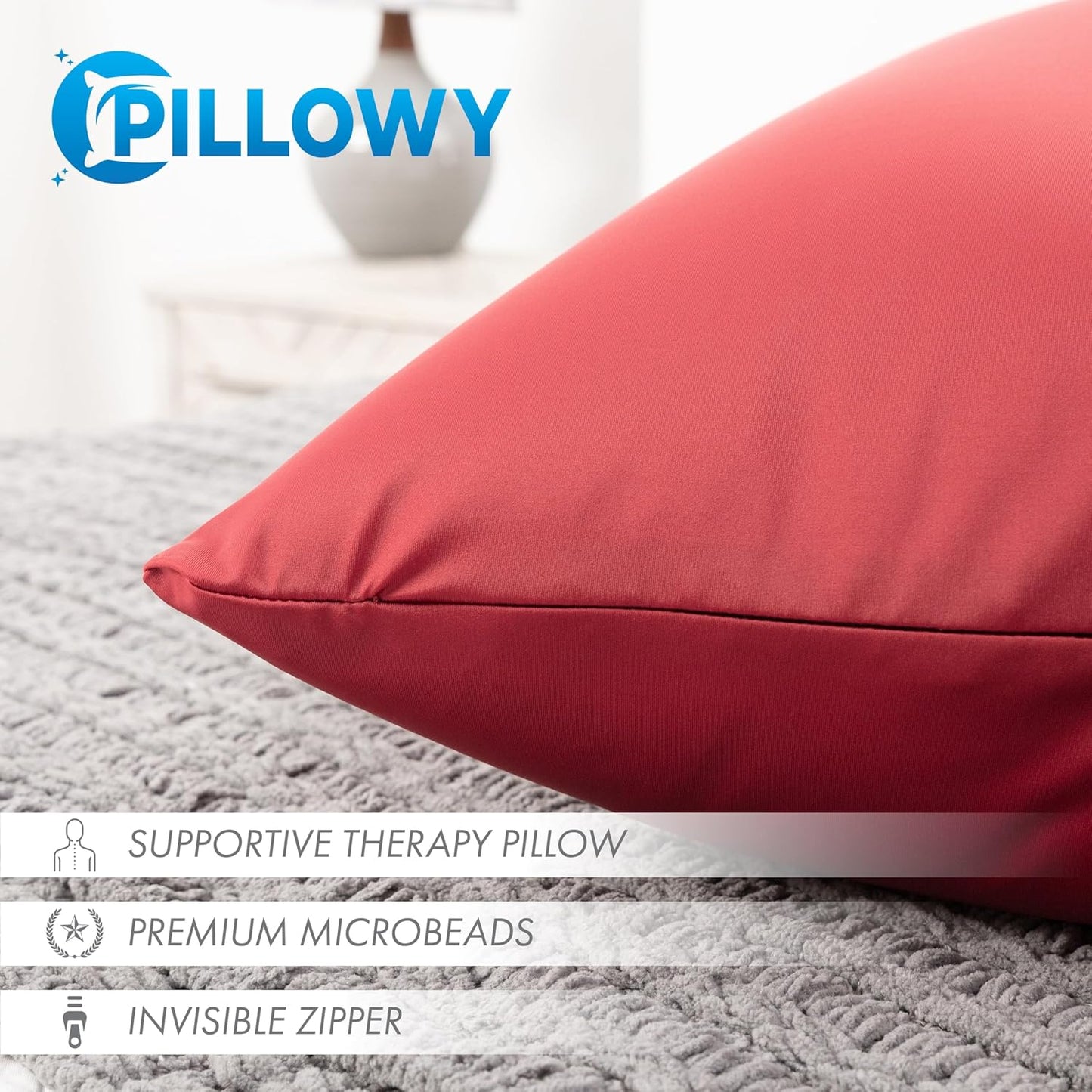 PILLOWY 12" x 20" Throw Pillow - Maroon: 1 PCS Luxurious Premium Microbead Pillow with 85/15 Nylon/Spandex Fabric. Forever Fluffy, Outstanding Beauty & Support. Silky, Soft & Beyond Comfortable