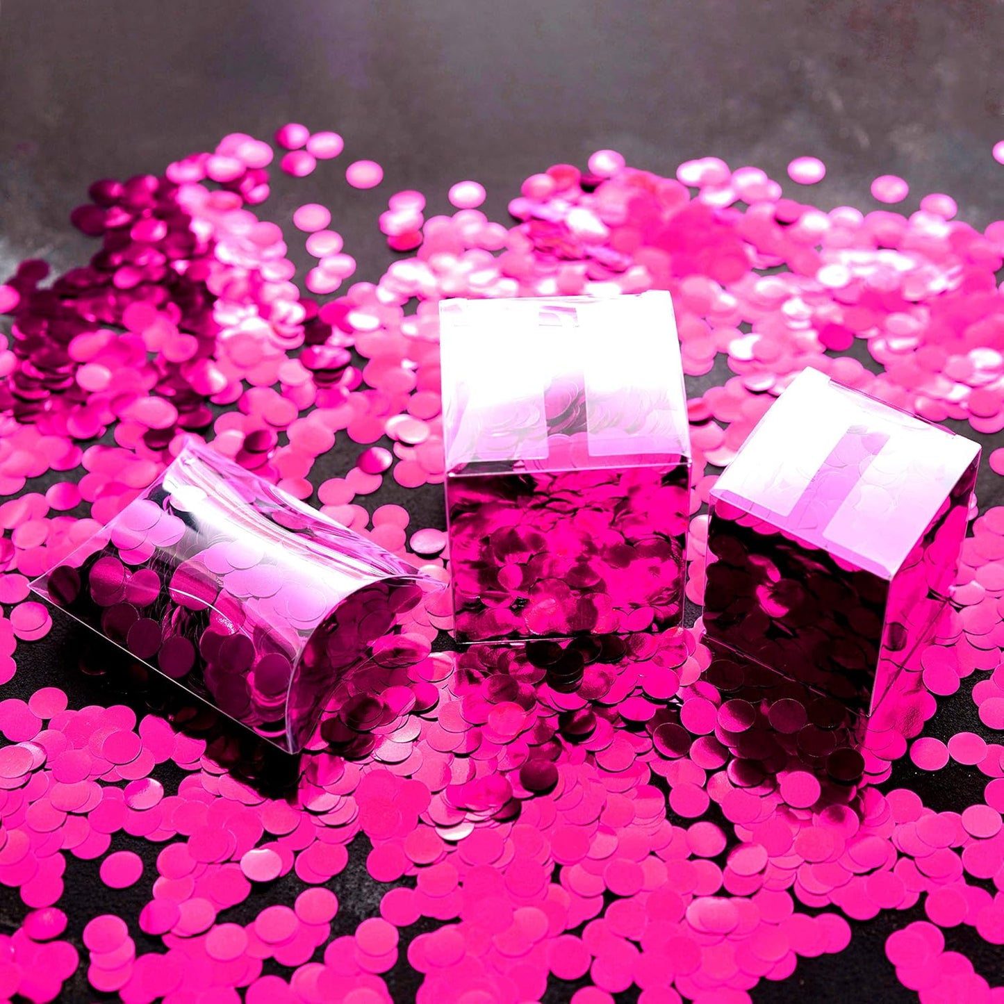 Hot Pink Foil Metallic Round Table Decor - Circle Dots Mylar Scatter Confetti for Wedding, Bachelorette, Baby Shower & Girls Birthday Parties - 60g