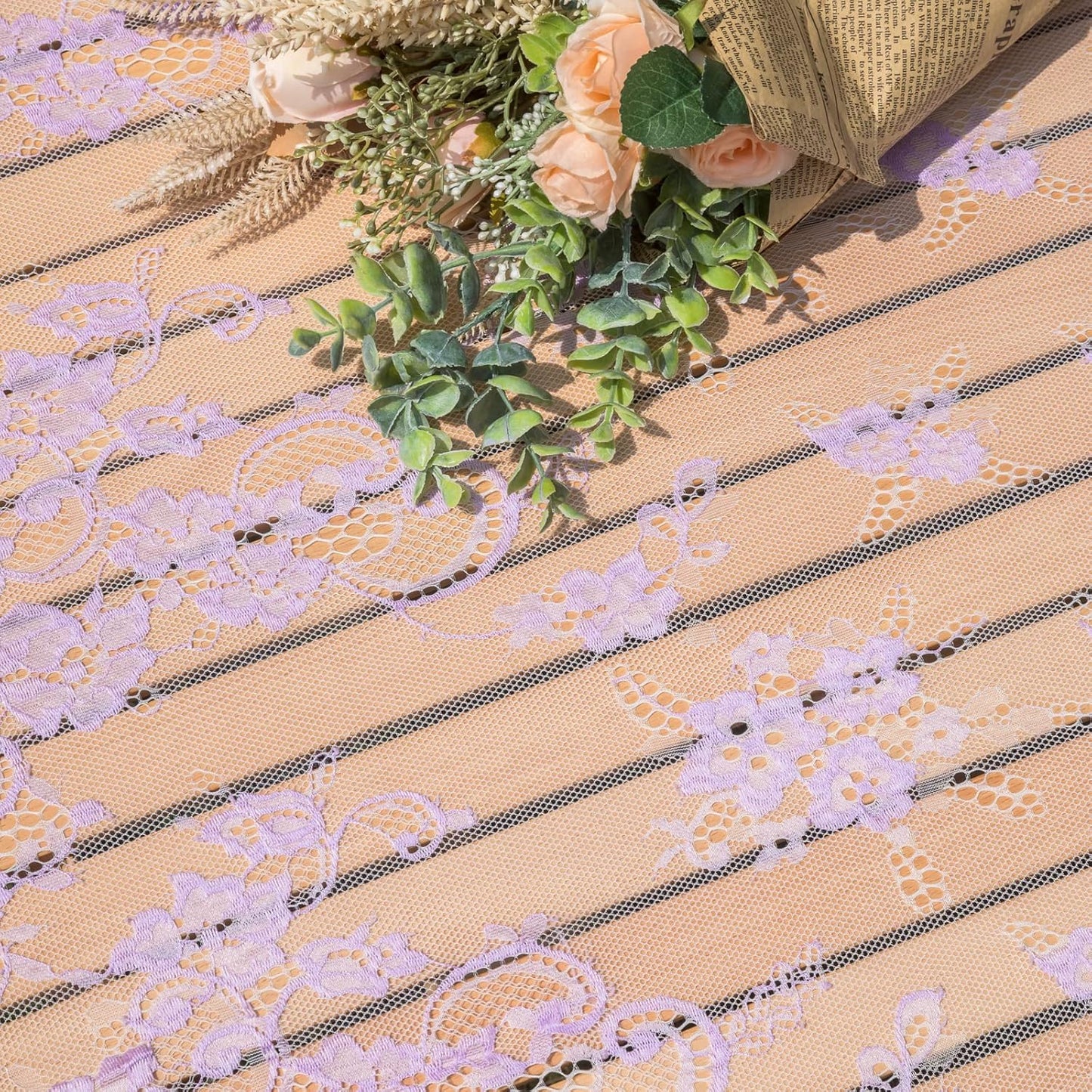 TINWIN Purple Lace Tablecloth 60x120 Inch Rectangle Vintage Runner Eyelash Fabric for Kitchen Dining Picnic Table Wedding Decor for Home Decoration Tea Party