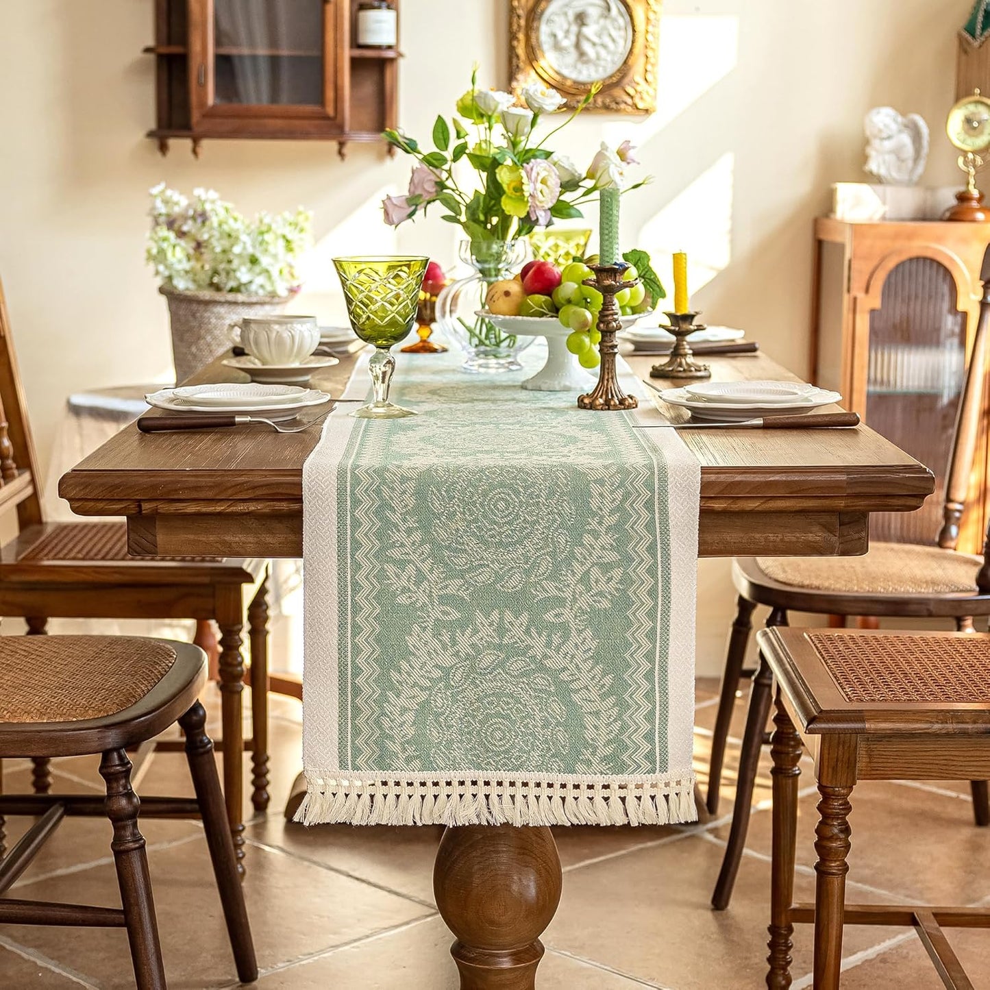 Table Runners 138 Inches,Waterproof Boho Table Runner with Tassel Fringe,Table Runner for Party Coffee Table