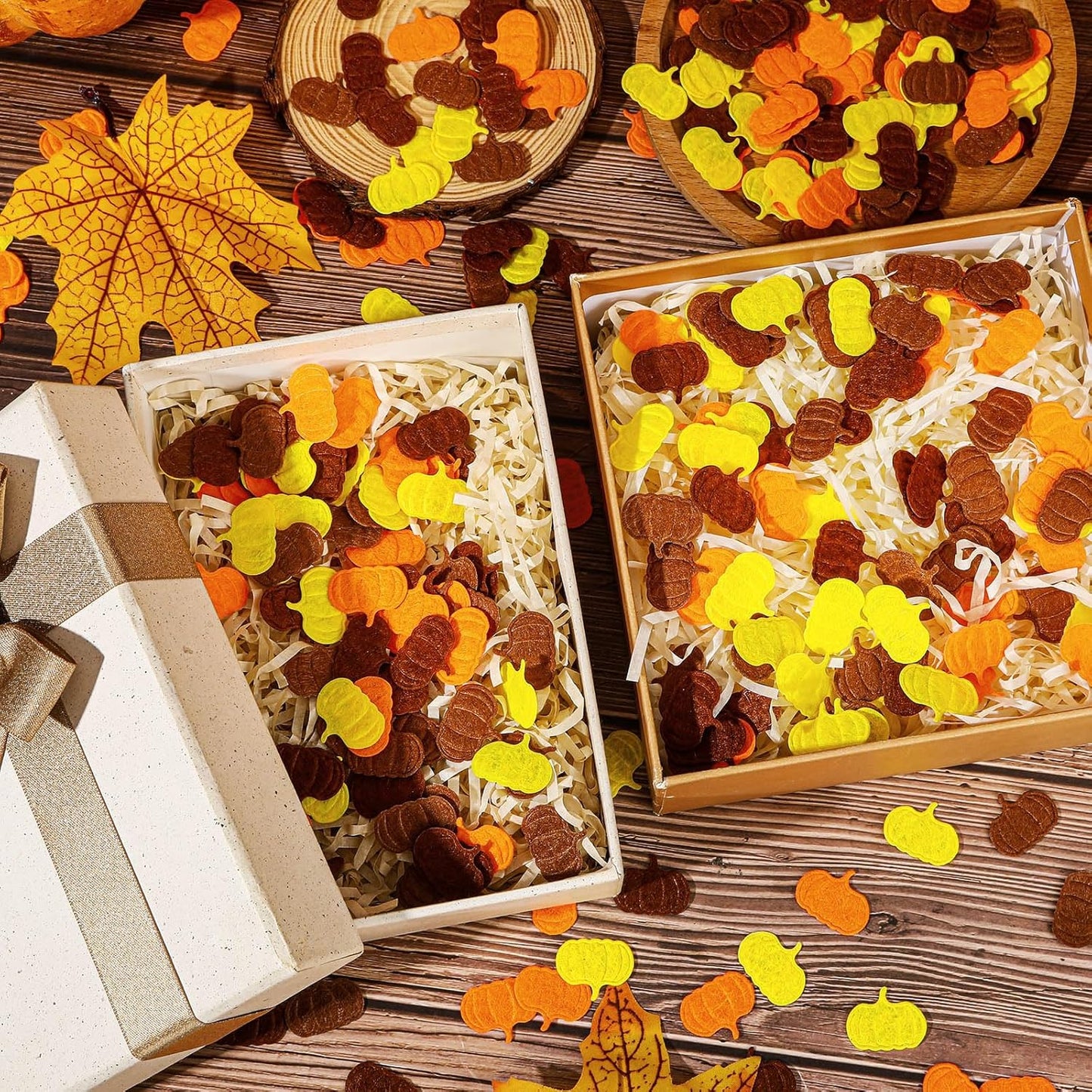 MARFOREVER Fall Felt Pumpkin Confetti, 500Pcs Thanksgiving Pumpkins Confetti Decorations Orange Yellow Autumn Table Scatter Centerpiece for Autumn Thanksgiving Day Party Accessories Supplies