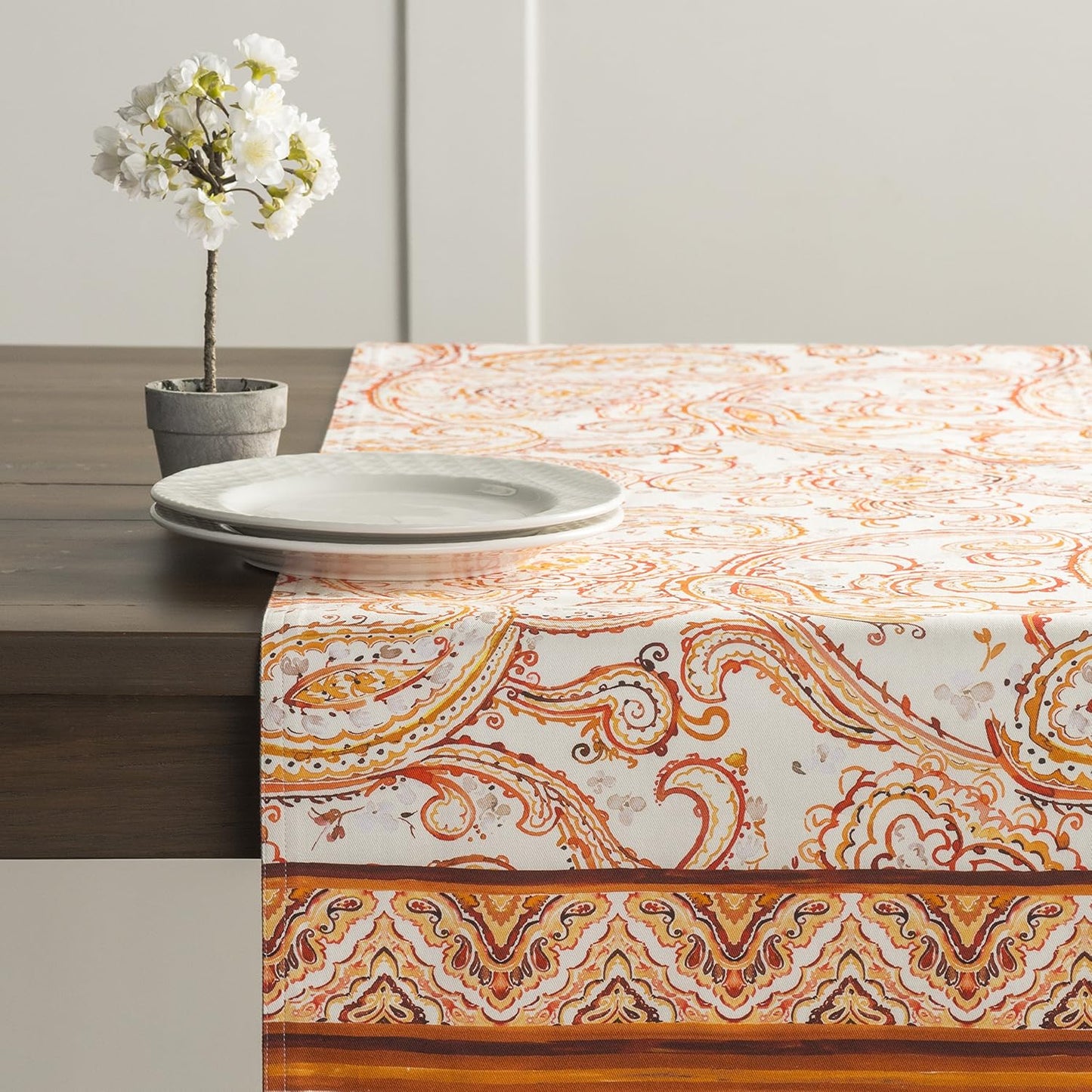 Maison d' Hermine Table Runner 100% Cotton Single Layer Table Runners 60 inches Long for Thanksgiving Christmas Decorations Home Kitchen Dining Party Wedding (Palatial Paisley, 14.5" x 60")