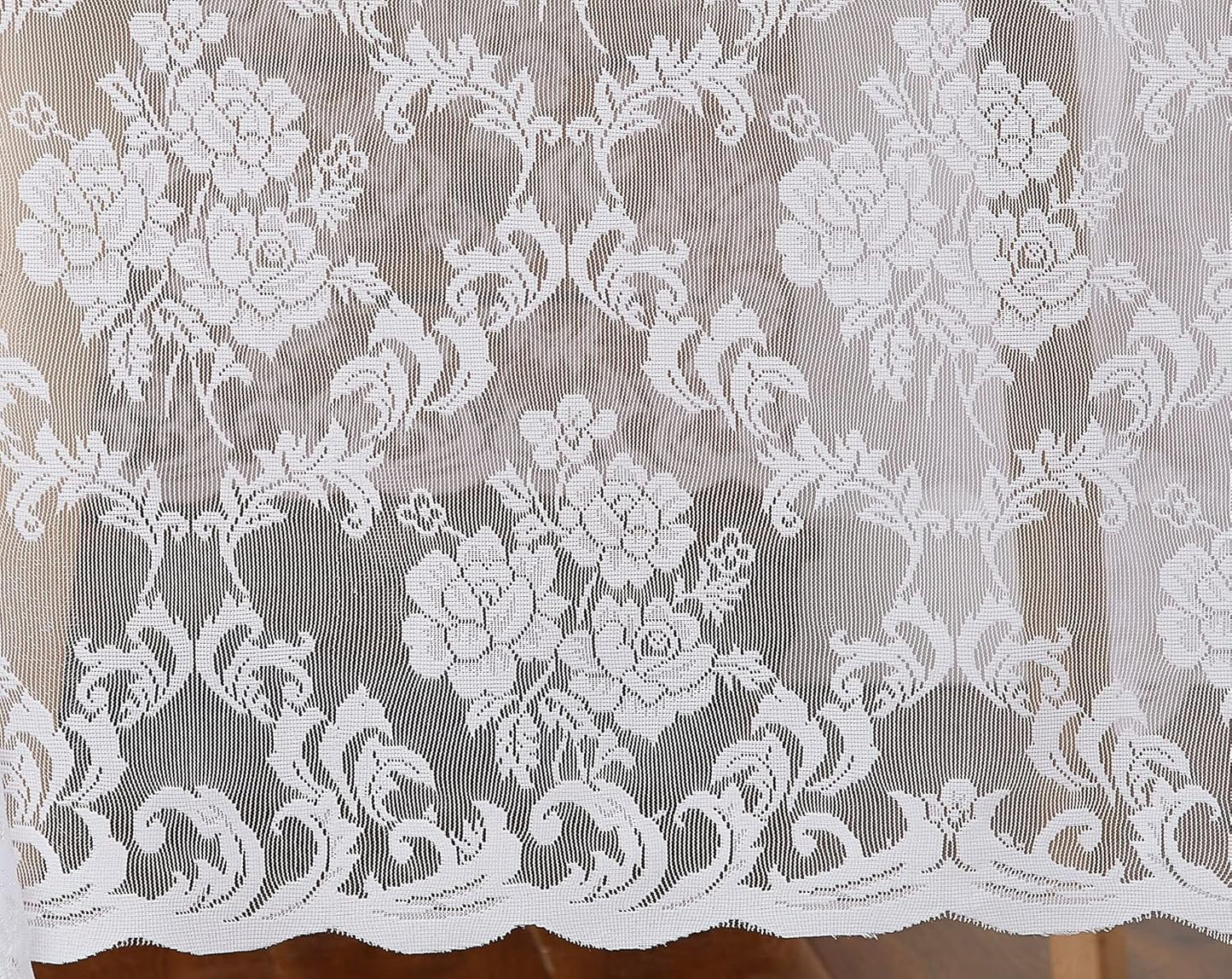 LinenZone White Round Tablecloth for Rustic Vintage Decor. Sheer Lace Works Great As Wedding, Thanksgiving or Christmas Tablecloth (Mia 70 Round, White)