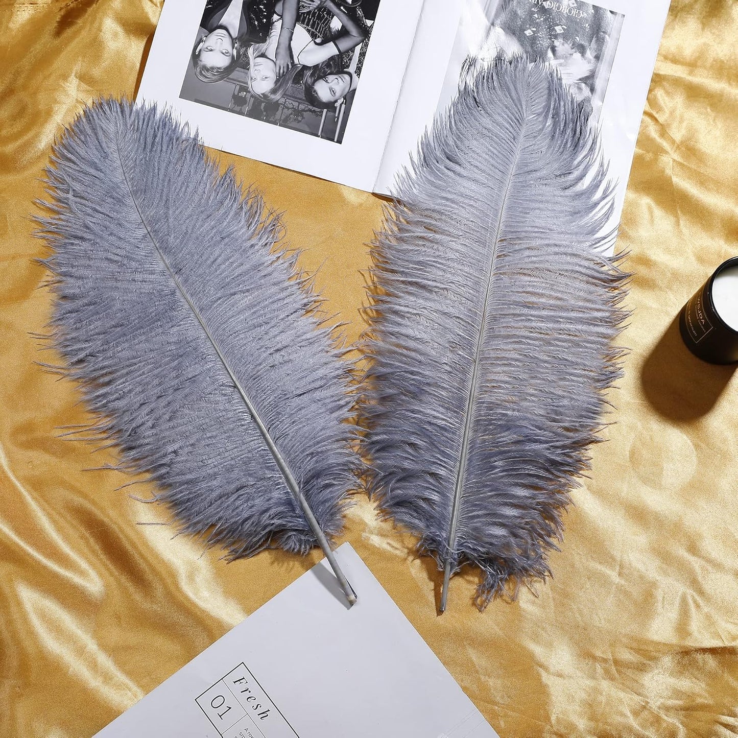 Larryhot Natural Ostrich Feathers for Vase - 16-18 inch 10pcs for Wedding Party Centerpieces,Flower Arrangement and Home Decorations (Gray)