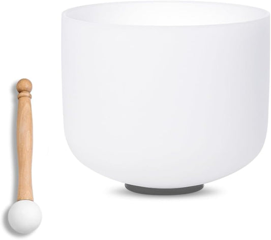 10 inch White E Note Solar Plexus Quartz Crystal Singing Bowl, for Healing Mindfulness Meditation Yoga Sound Baths, with Rubber Mallet O-ring