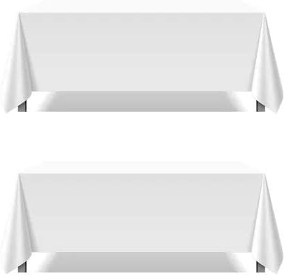 Pomp Pure White 90" x 132" Poplin Polyester Tablecloth (2 Pack) | Wrinkle + Stain Resistant Easy Care Premium Fabric | Fits 6FT Rectangle Table