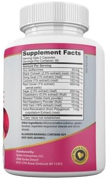 Female Hormone Supplement - Menopause Support Capsules for Women - Womens Hormone Support with Black Cohosh, Red Clover, Blessed Thistle, Wild Yam, & Raspberry - 60 Vegetable Capsules