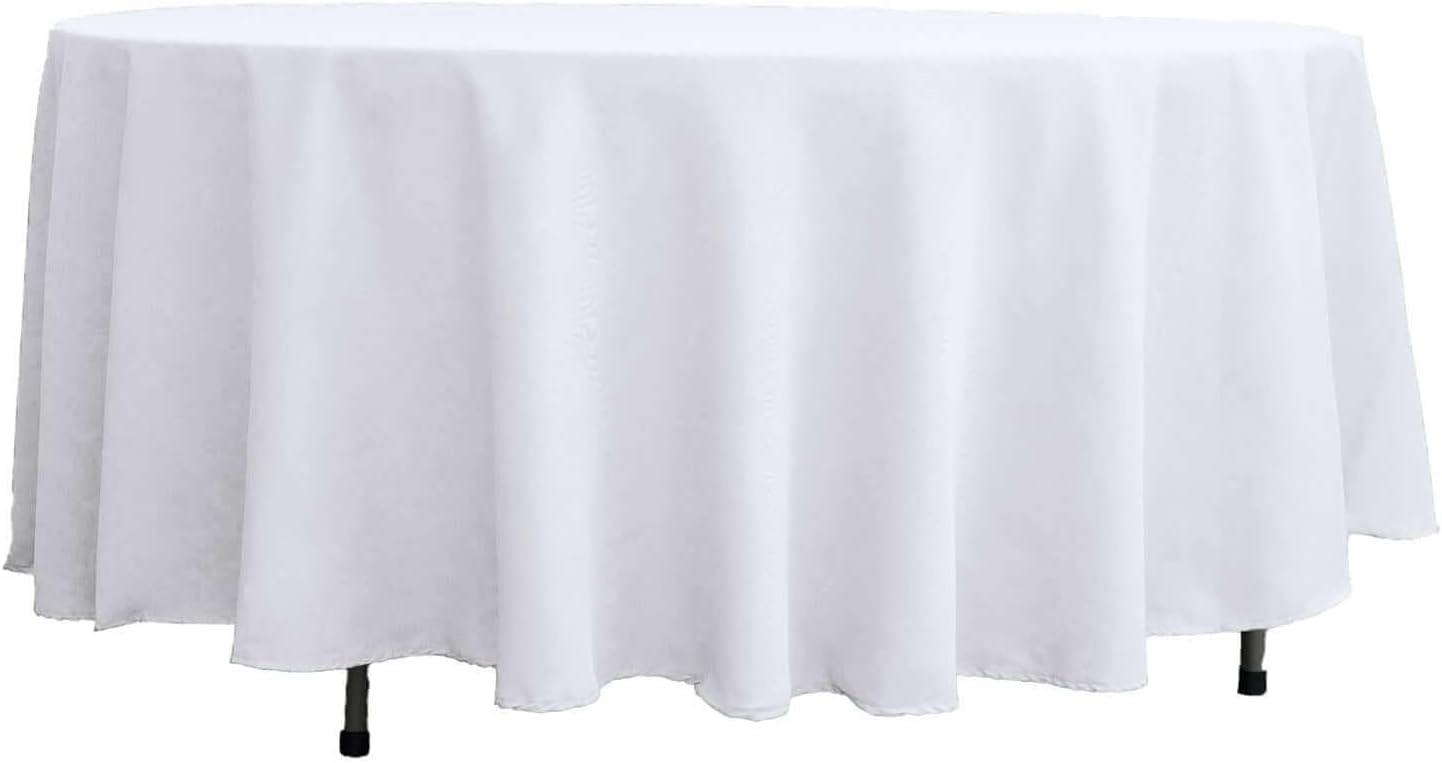 Efavormart Round Tablecloth, 108 Inch Stain & Wrinkle Resistant Washable Table Cloth, Decorative Polyester Fabric Table Cover for Banquet, Wedding, Dining- White