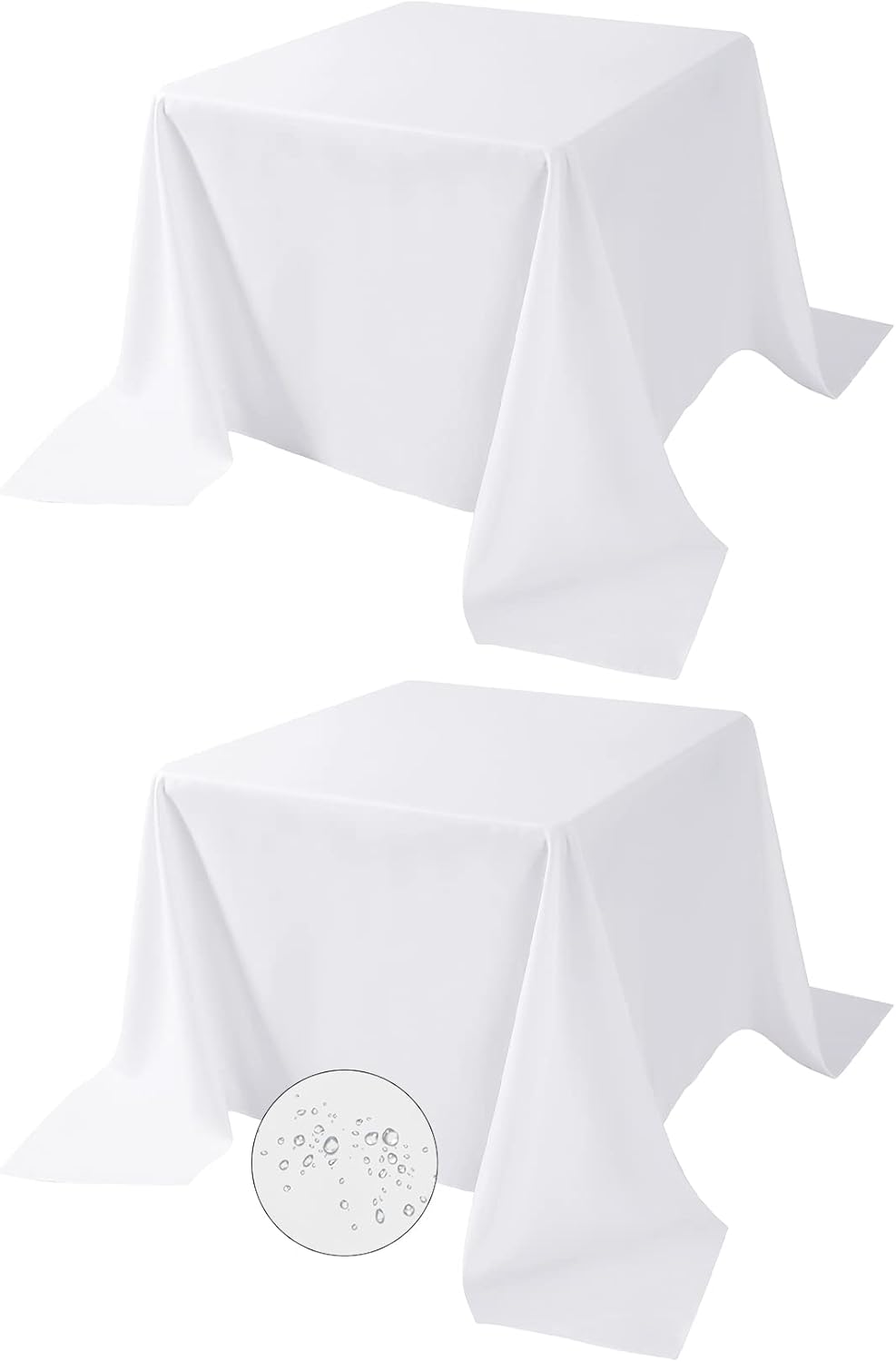 Fokitut 2 Pack Waterproof Square Tablecloth, 90x90 Inch, Stain Resistant and Wrinkle Polyester Table Cloth, Fabric Table Cover for Kitchen Dining, Wedding, Party, Holiday Dinner-White
