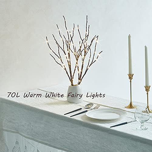 Hairui Twig Branches with Fairy LED Lights 18IN 70LED Battery Operated Lighted Brown Willow Branches for Home Witner Christmas Decoration Indoor Outdoor Use (Vase Excluded)